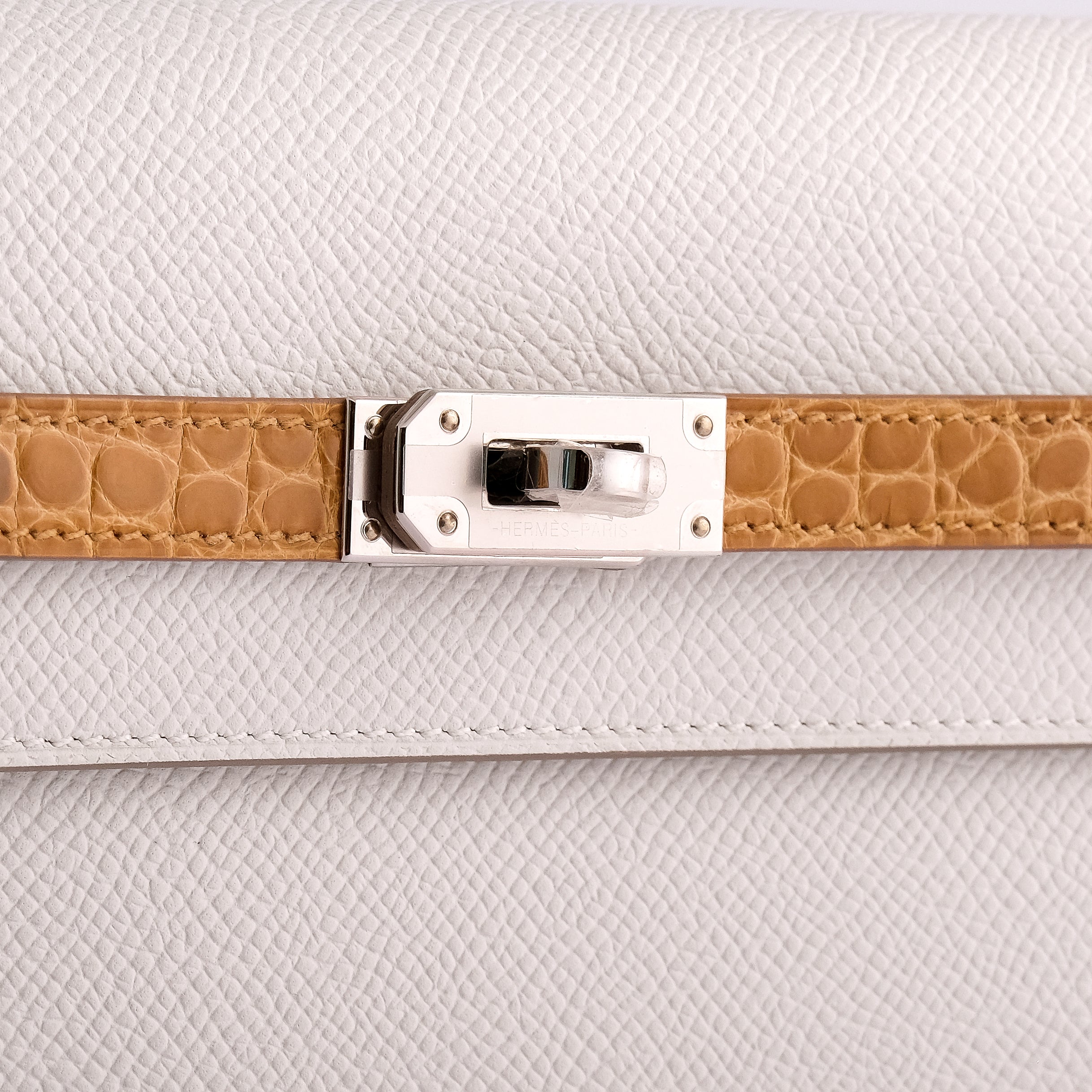 Hermès Kelly To Go Touch Epsom, Alligator Gris Pale/Beige Sable Palladium Hardware