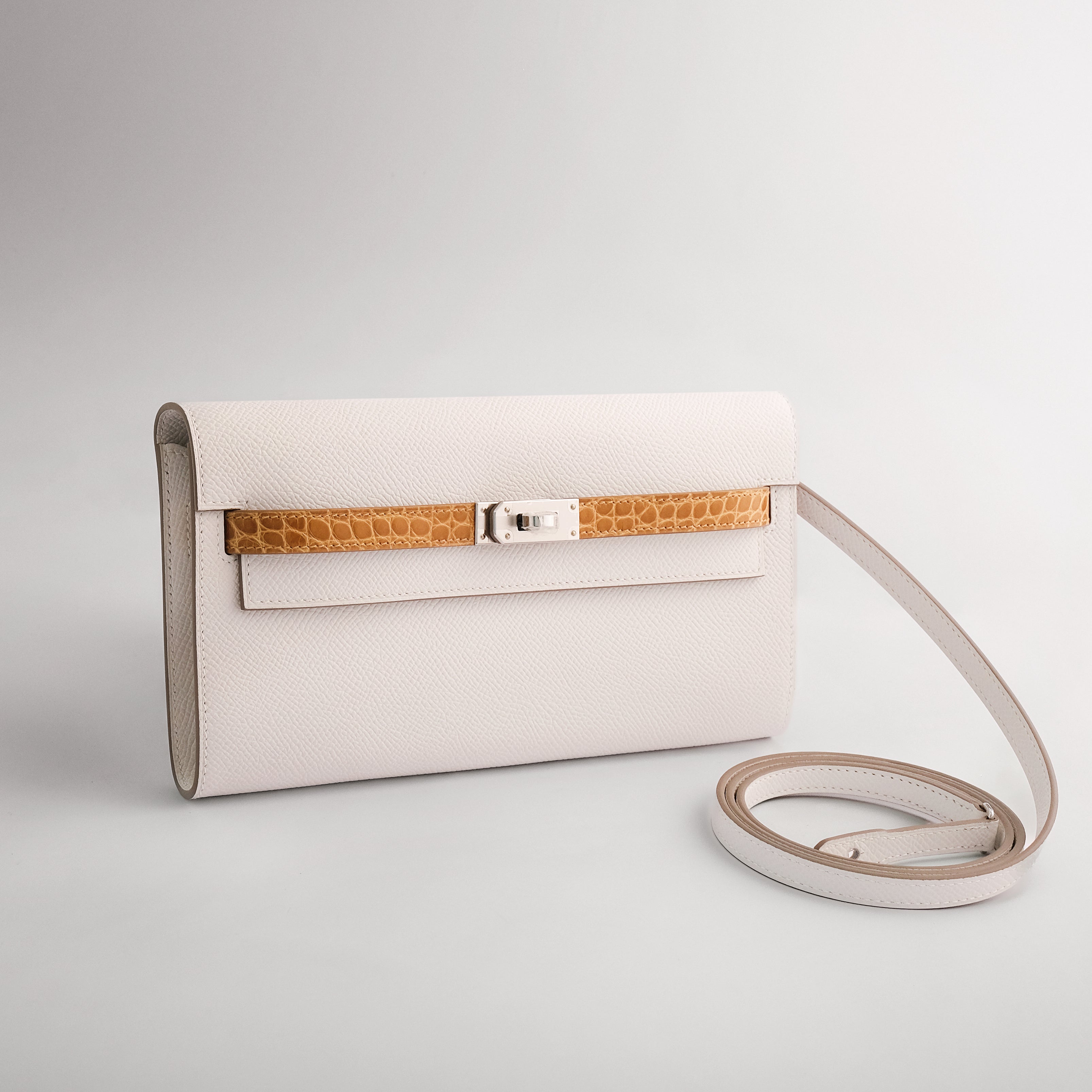 Hermès Kelly To Go Touch Epsom, Alligator Gris Pale/Beige Sable Palladium Hardware