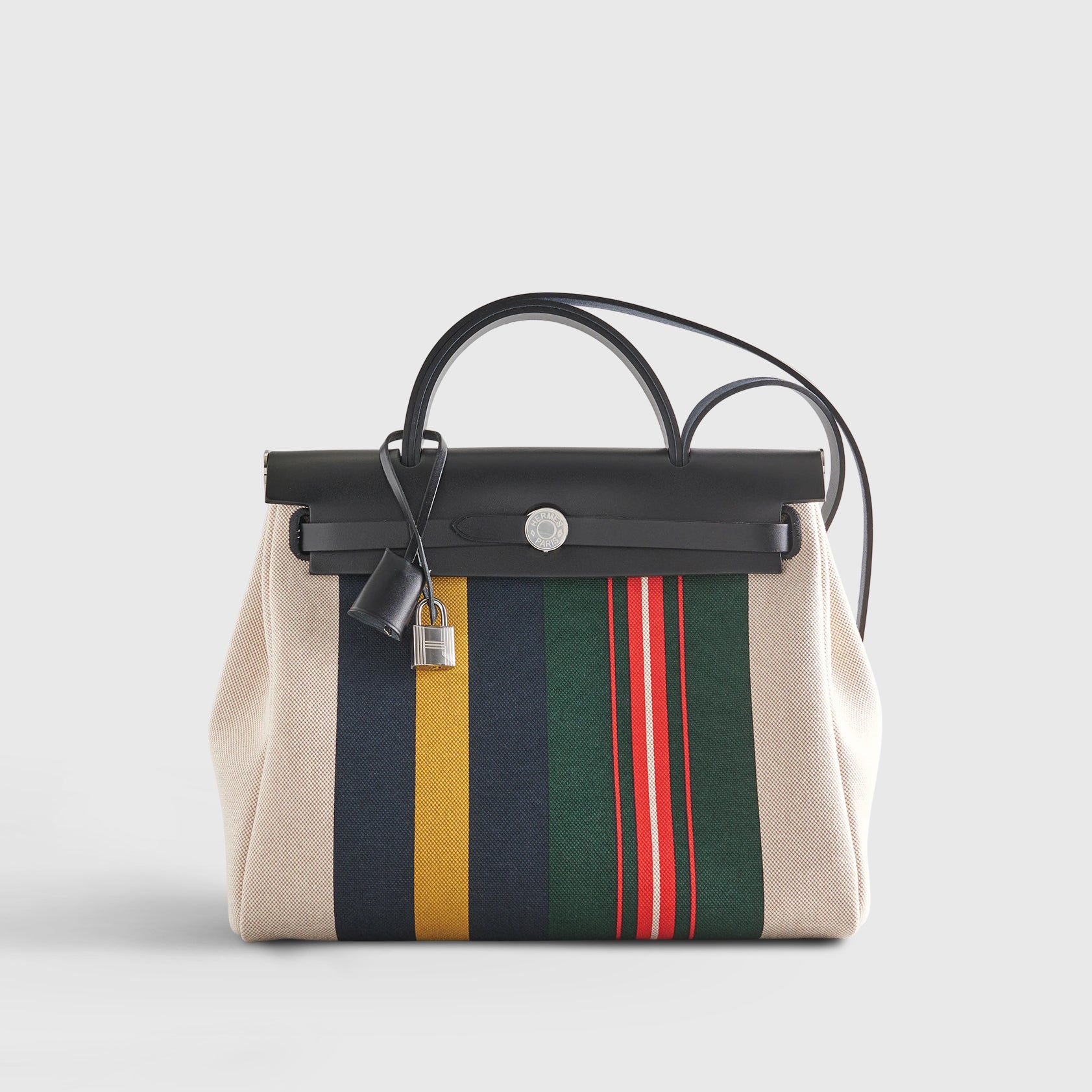 Hermès Herbag Zip 31 Ecru/Beige/Vert Fonce/Black V Striped Palladium Hardware