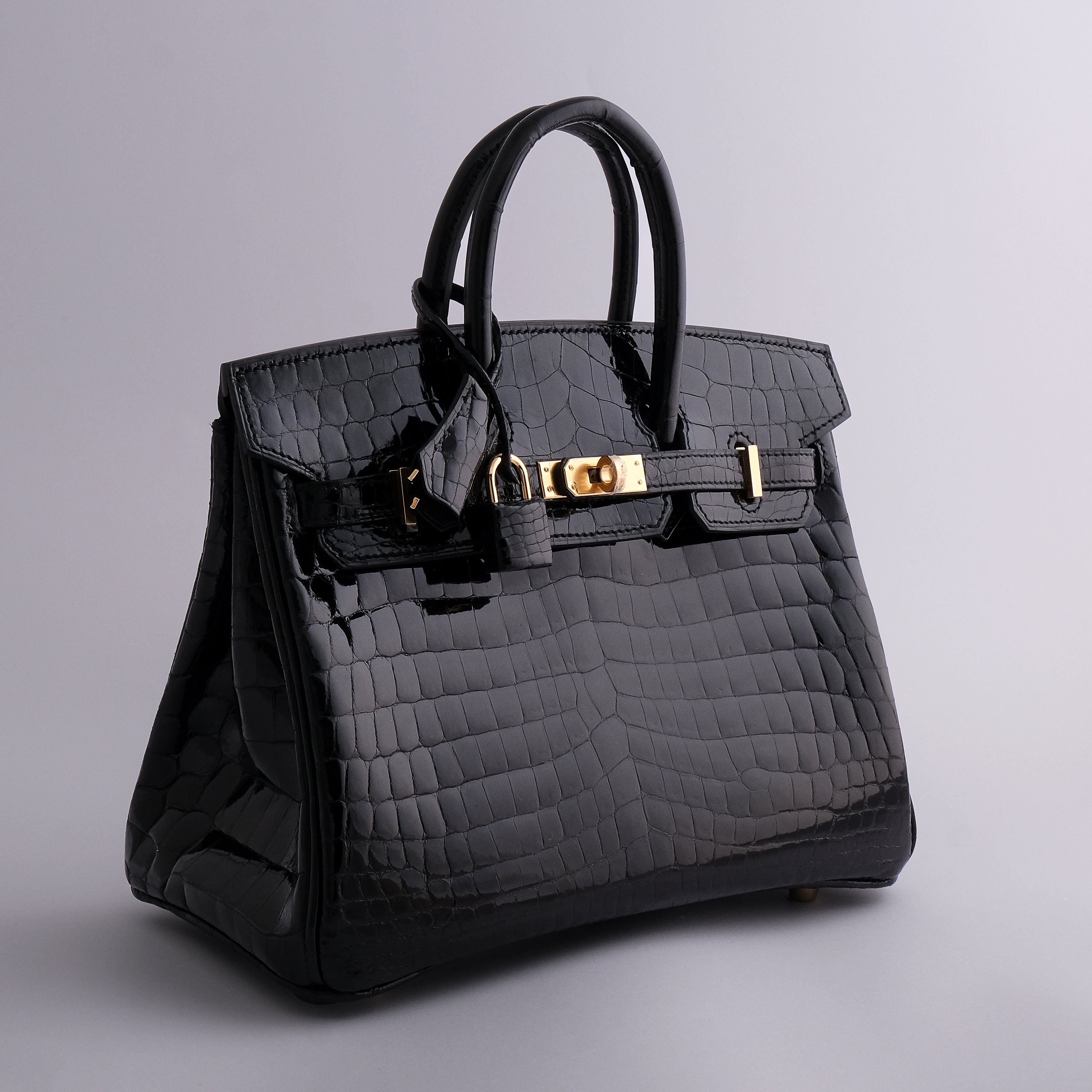 Hermès Birkin 25 Nilo Alligator Black Gold Hardware Shiny