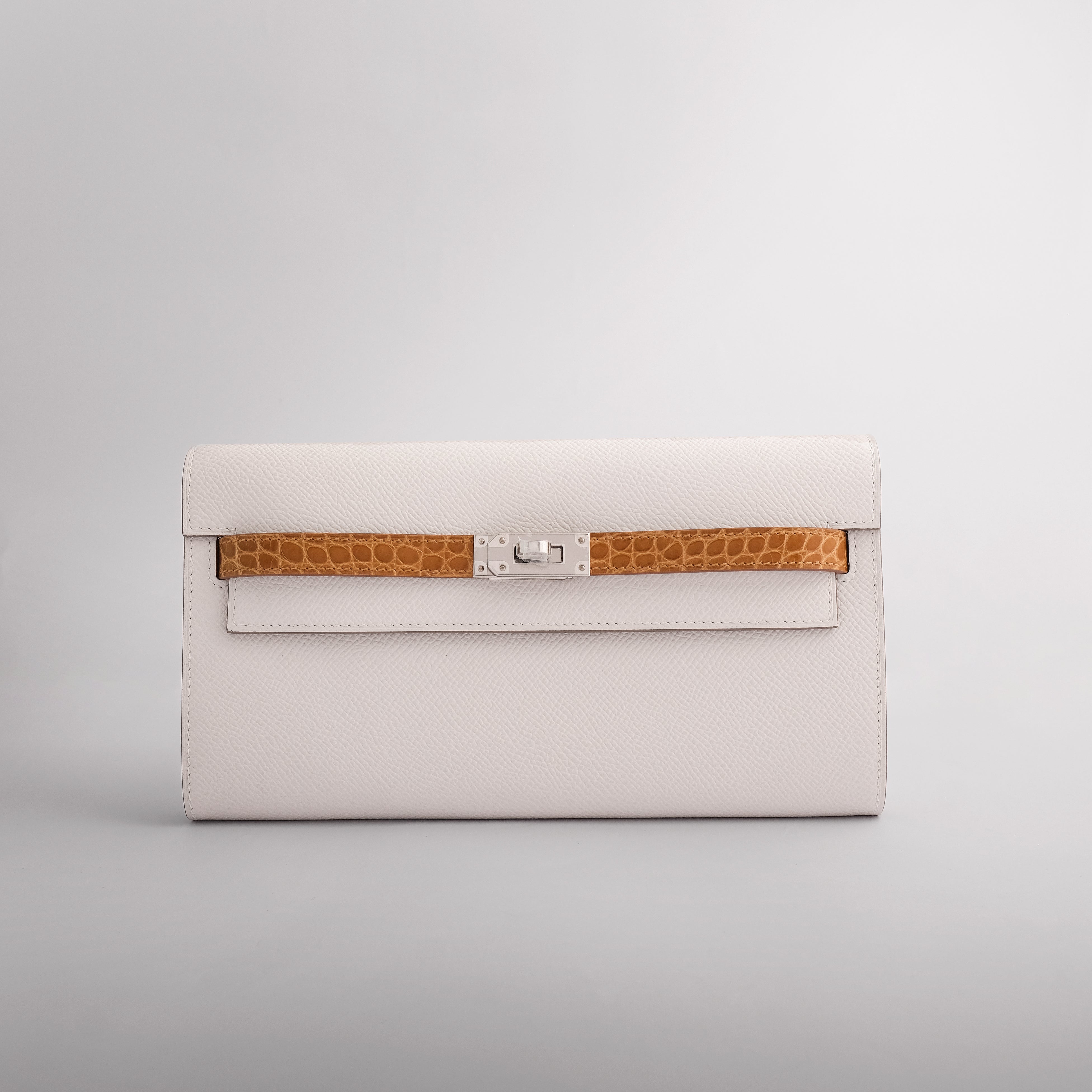 Hermès Kelly To Go Touch Epsom, Alligator Gris Pale/Beige Sable Palladium Hardware