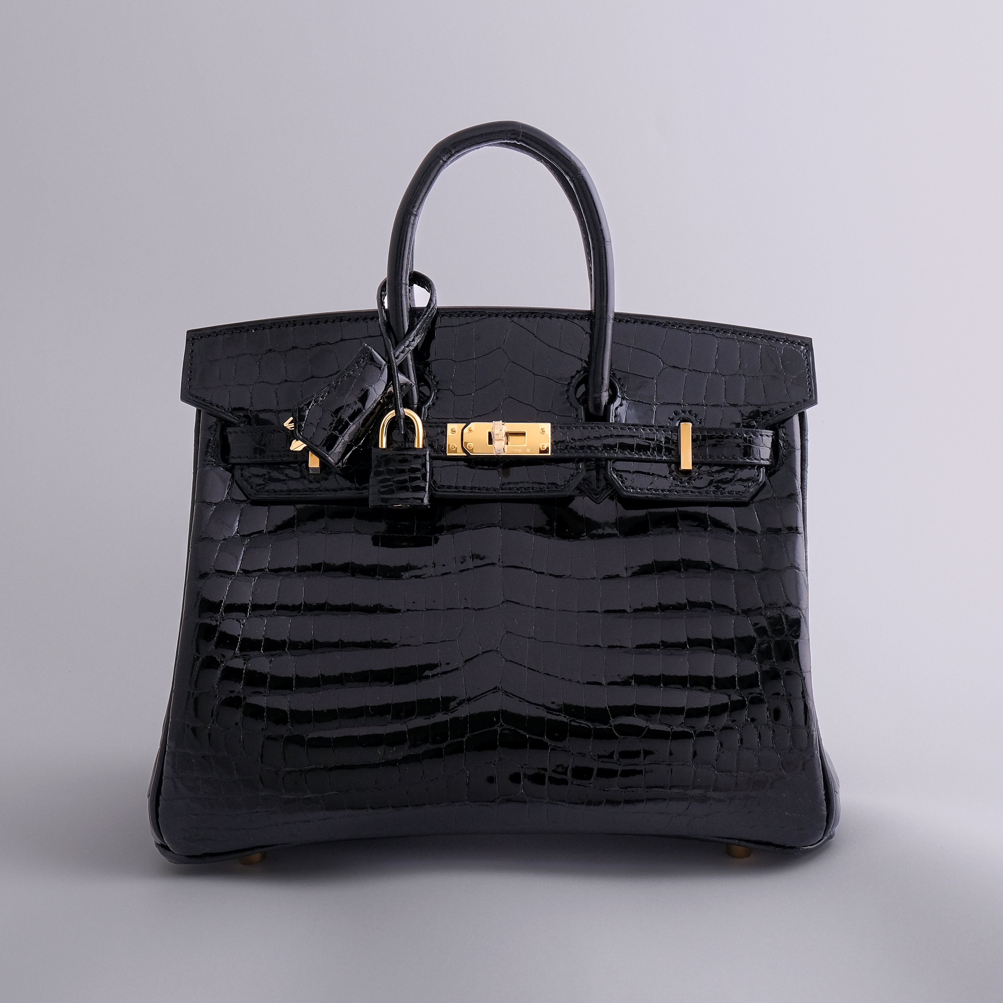 Hermès Birkin 25 Nilo Alligator Black Gold Hardware Shiny