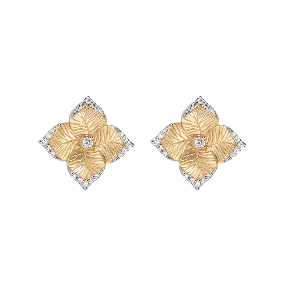 Piranesi Oro Fiore Small Flower Earrings With Diamonds Yellow Gold