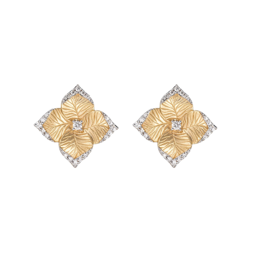 Piranesi Oro Fiore Small Flower Earrings With Diamonds Yellow Gold