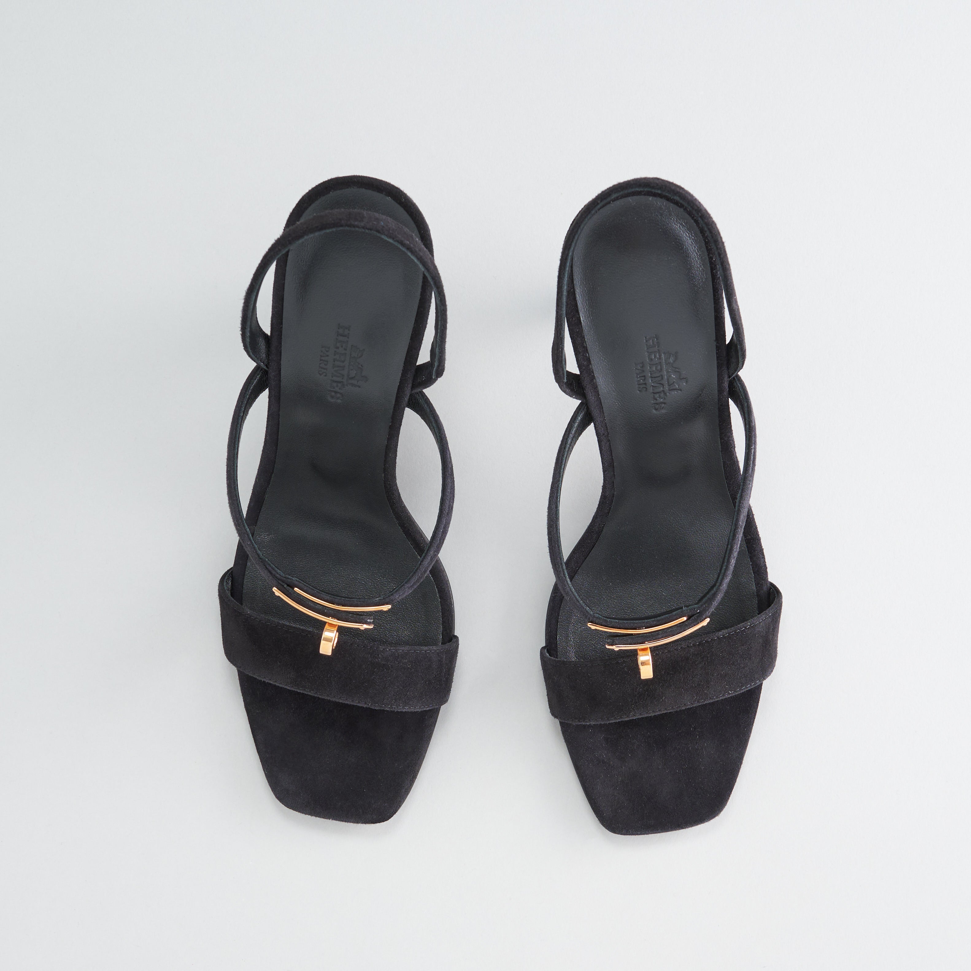 Hermès Glamour 95 Sandal Suede Black Rose Gold Hardware