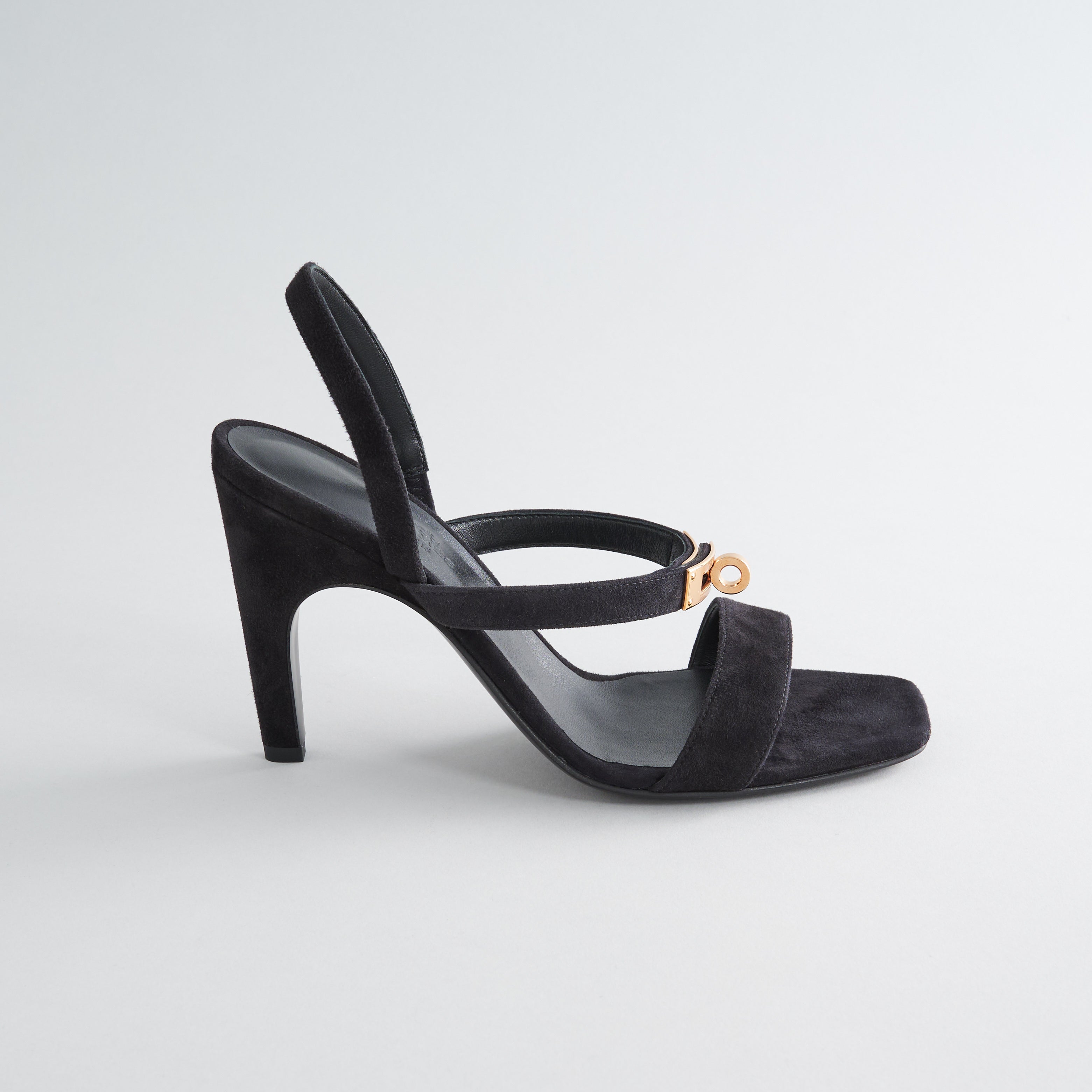 Hermès Glamour 95 Sandal Suede Black Rose Gold Hardware