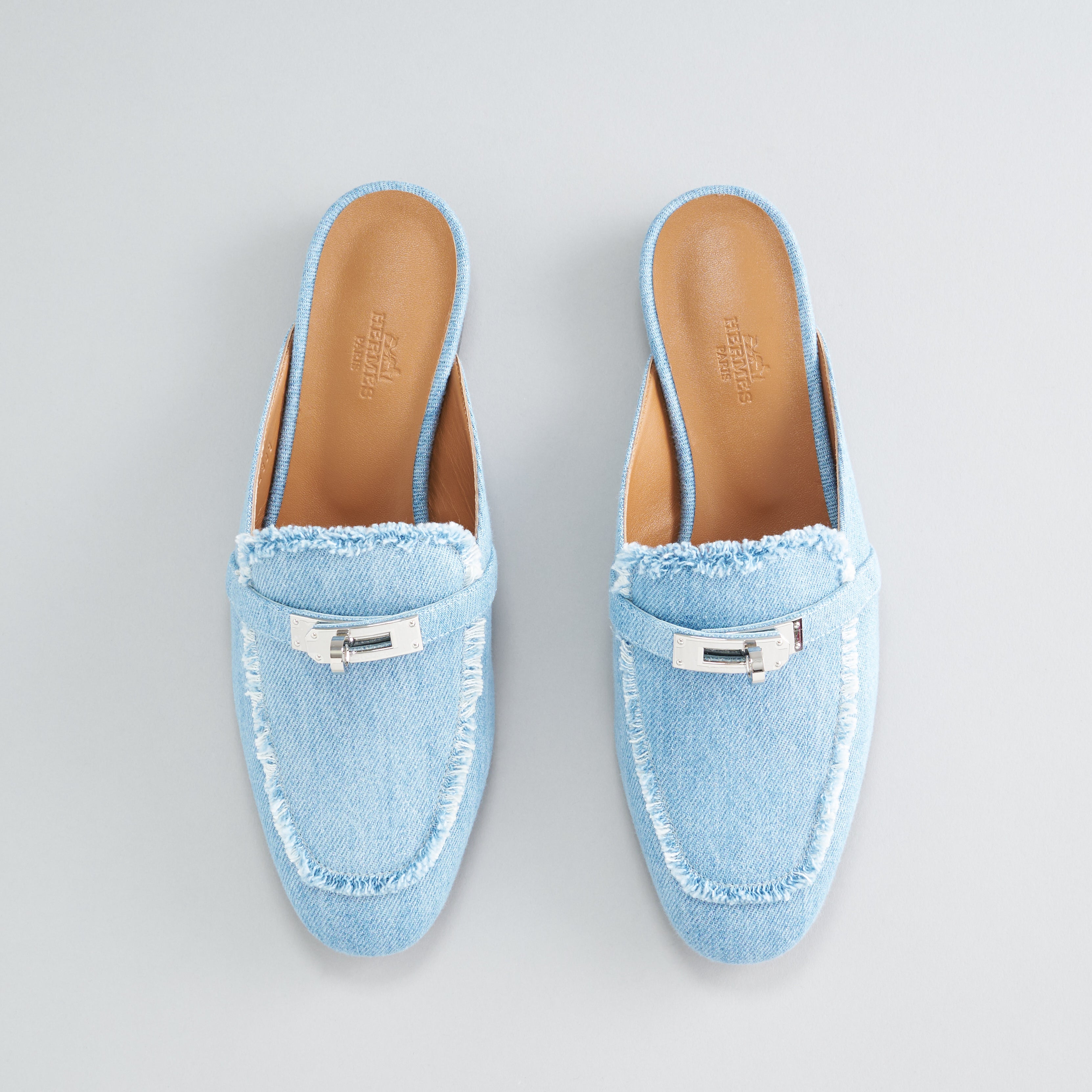 Hermès Oz Mules 38 Denim Blue Clair Palladium Hardware