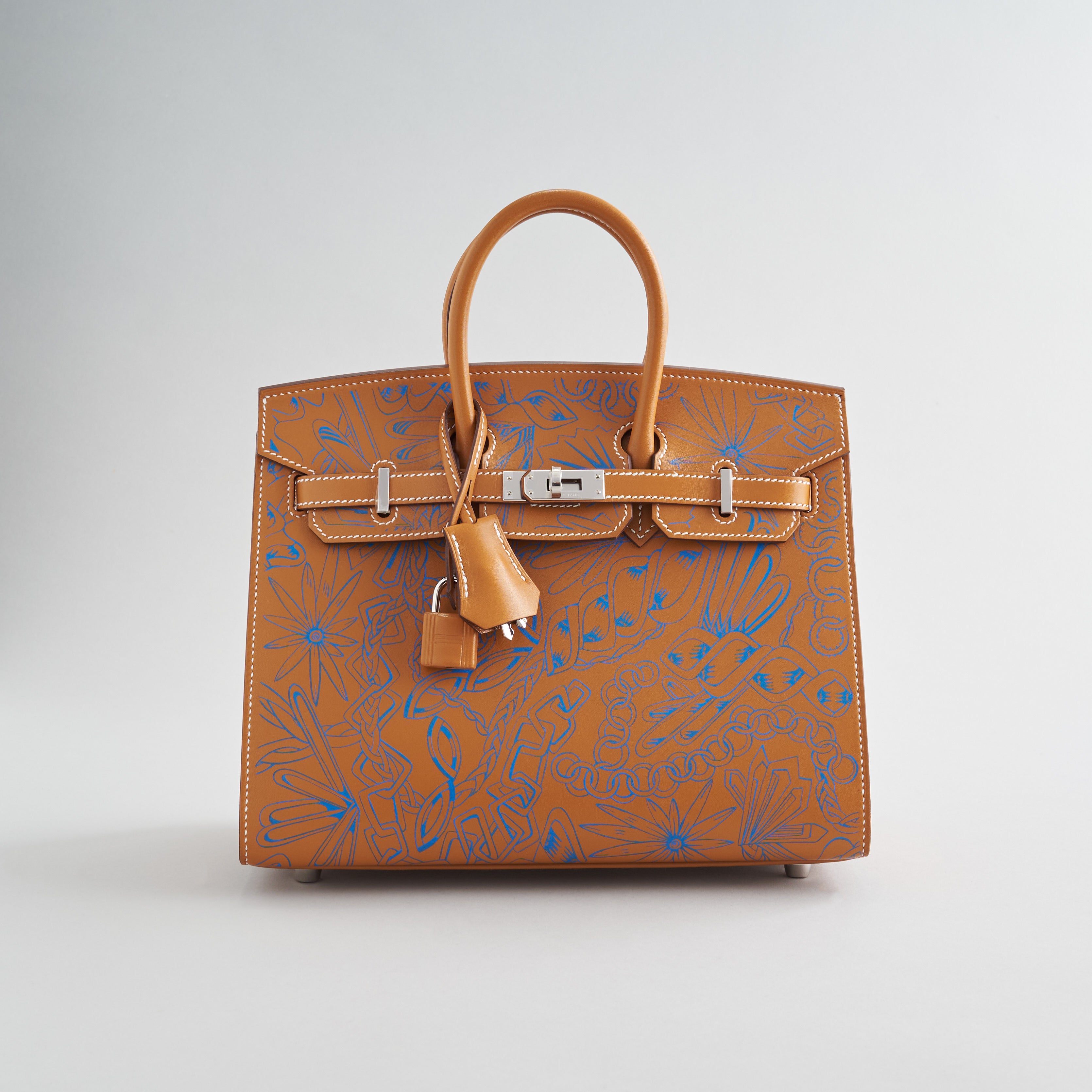 Hermès Birkin 25 Butler Natural Sable/Blue Palladium Hardware Maillons En Chain