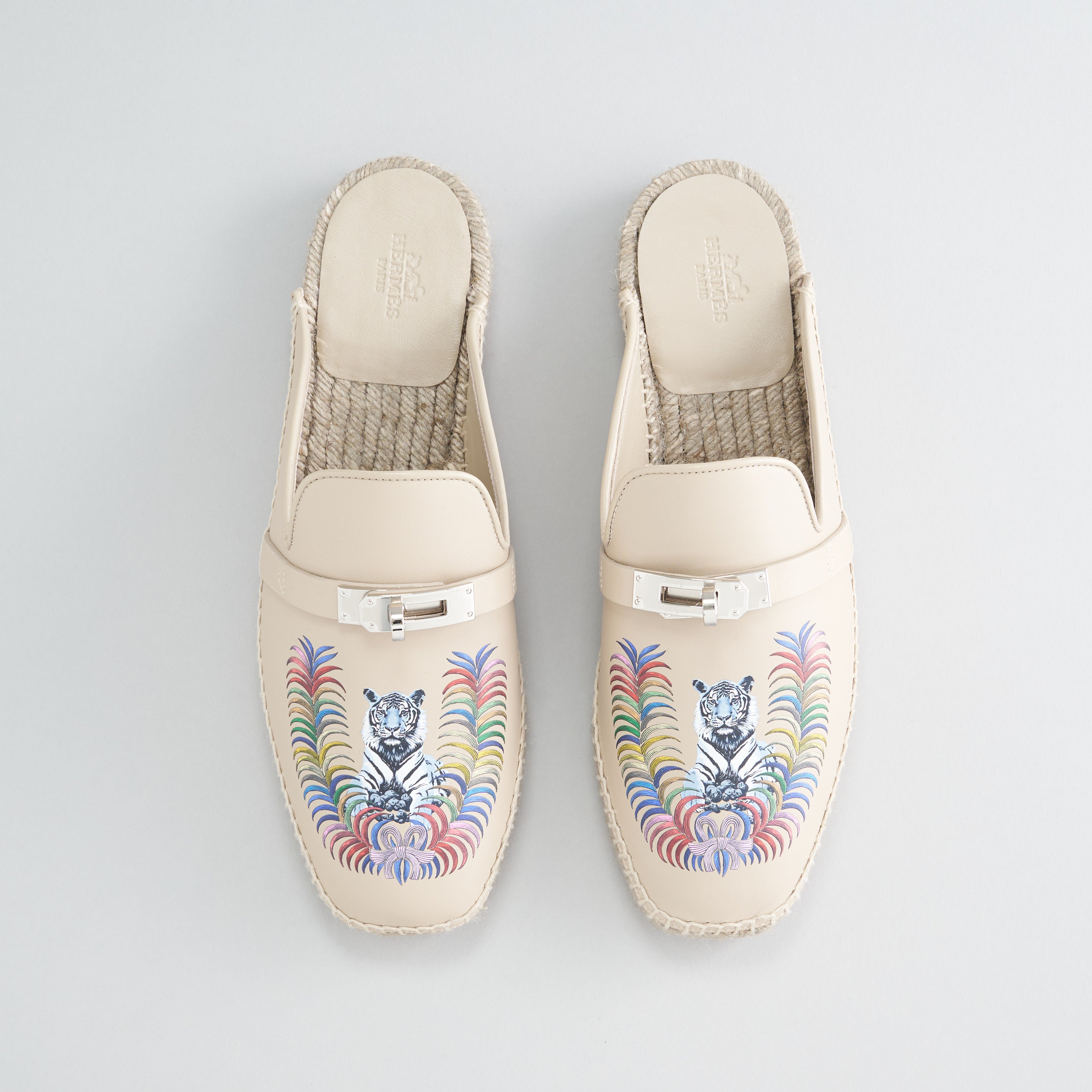 Hermès Feria Espadrille Gum White / Multicolor Royal Tiger Print