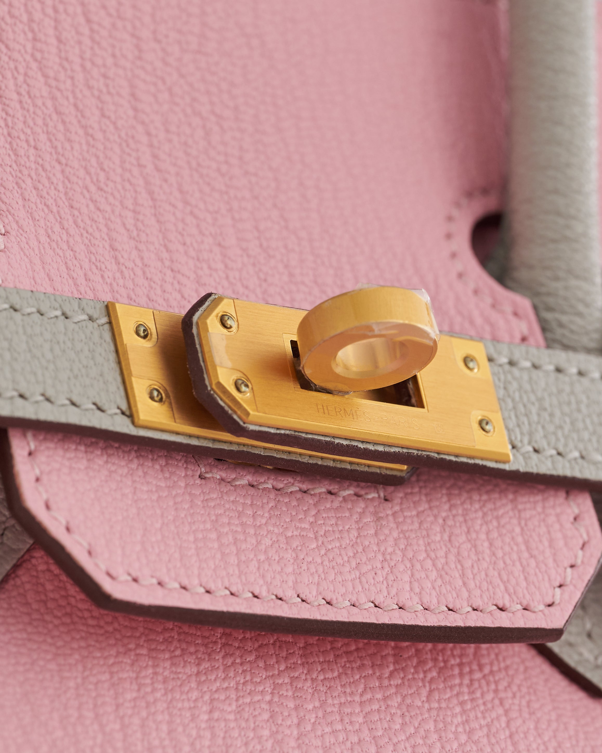 Hermès Birkin 25 Chevre Rose Sakura / Gris Perle Brushed Gold HSS