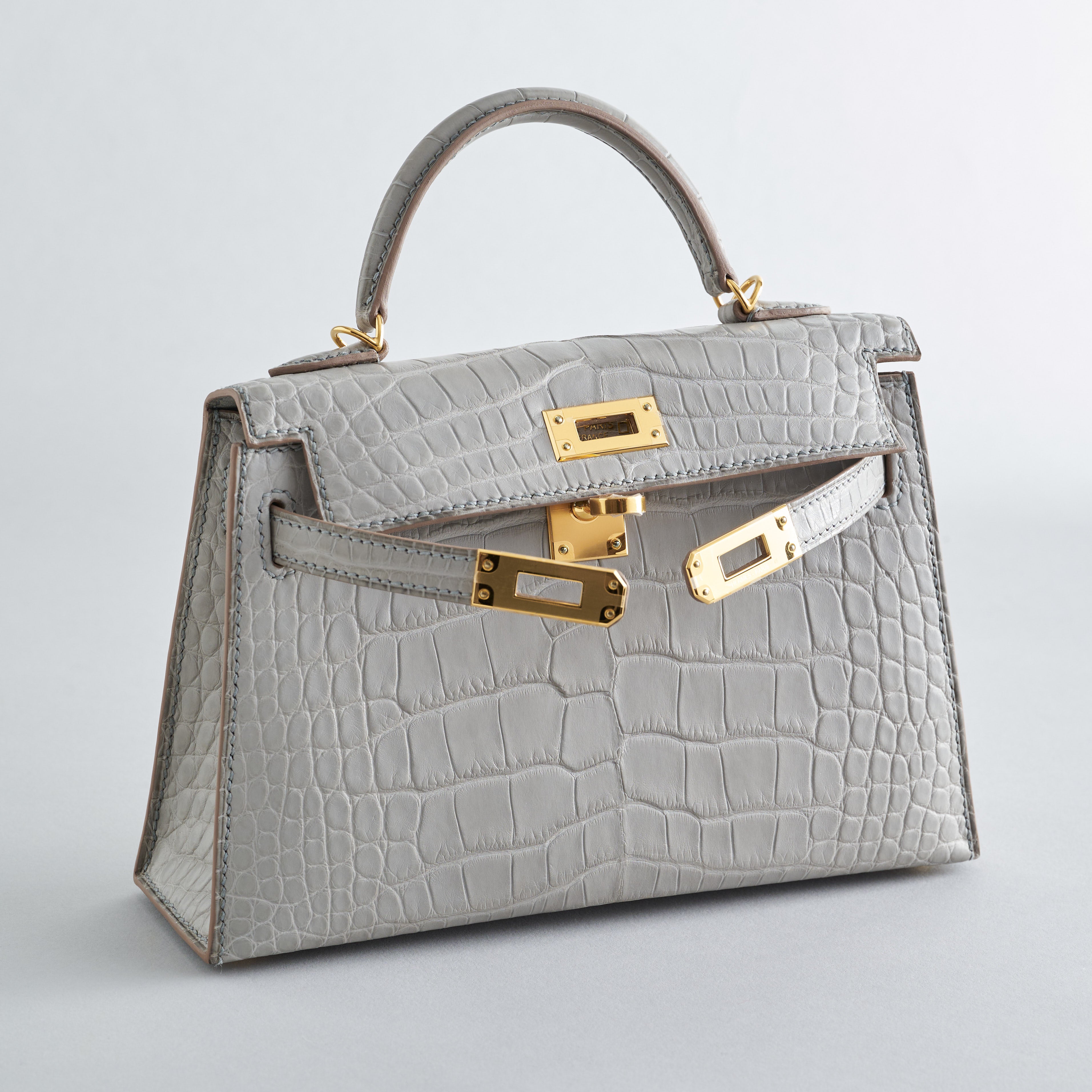 Hermès Kelly Mini Alligator Gris Perle Matte Gold Hardware