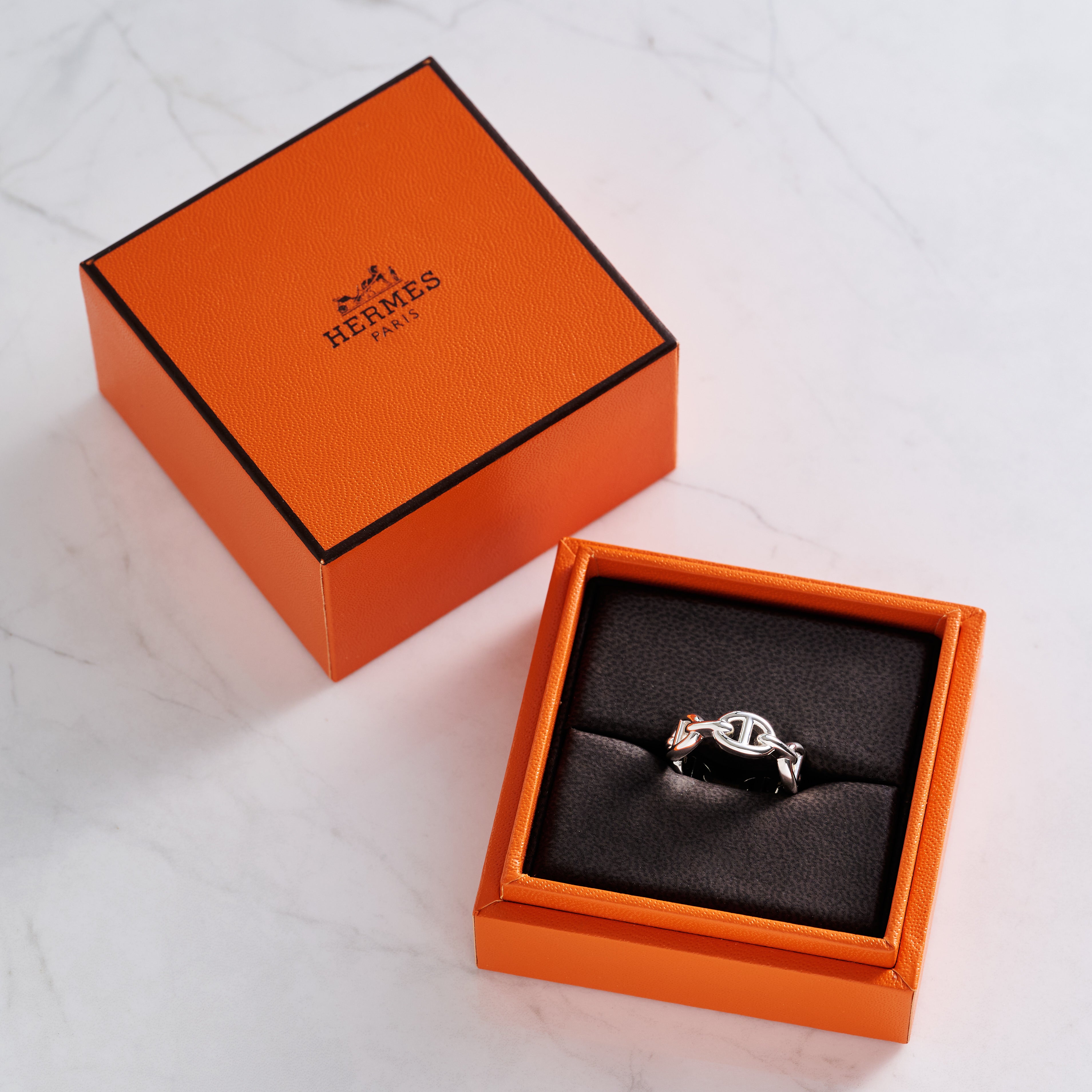 Hermès Chaine D'Ancre Enchainee Ring 50 Palladium Hardware Small Edition