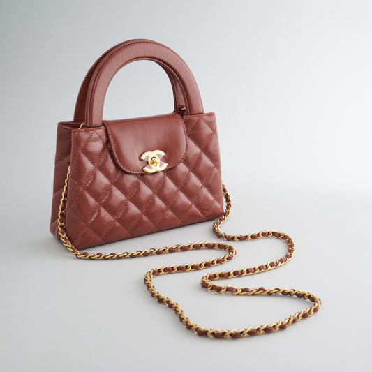 Chanel Shopping Bag Mini Shiny Calfskin Brown Gold Hardware