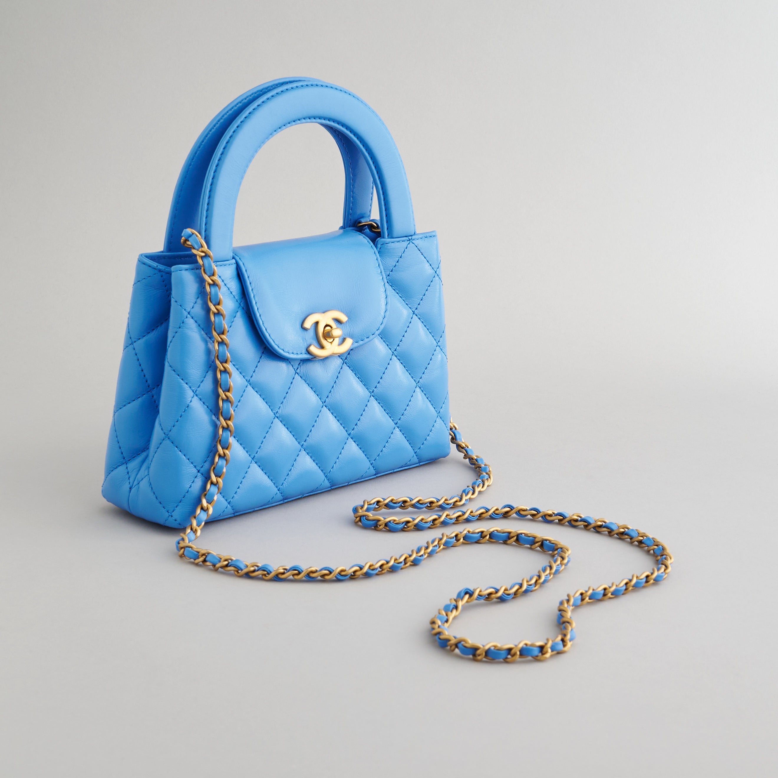 Chanel Shopping Bag Mini Calfskin Blue Gold Hardware