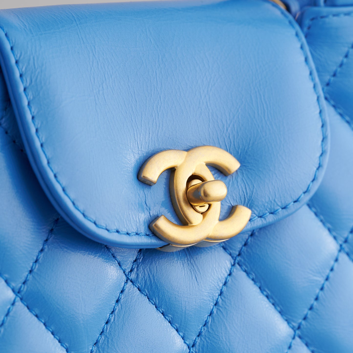 Chanel Shopping Bag Mini Calfskin Blue Gold Hardware