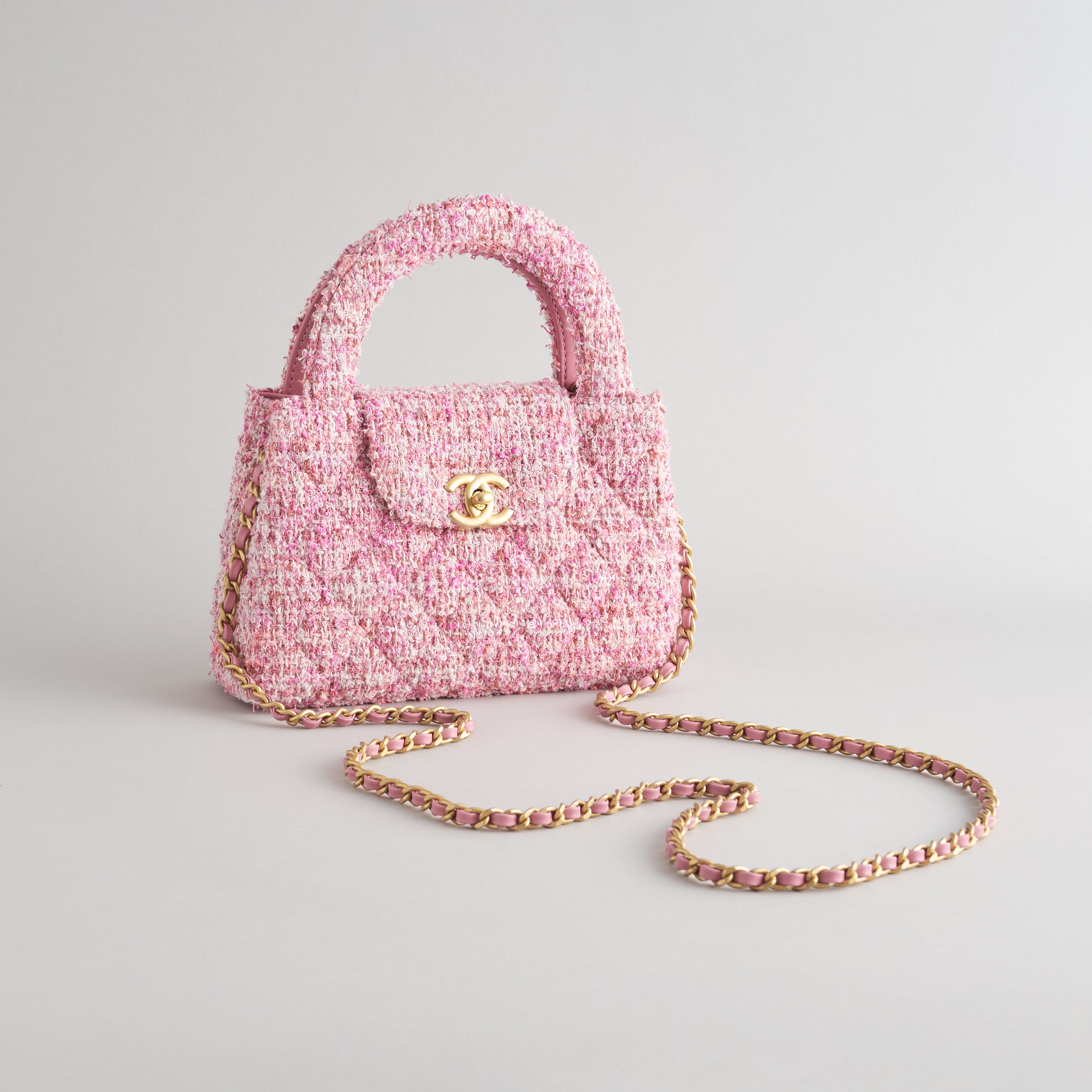 Chanel Shopping Bag Mini 6 Tweed Pink/Ecru Gold Hardware