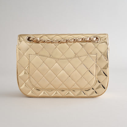 Chanel Quilted Flapbag Star Coin Small 7 Calfskin Metallic Gold w/ Chain Gold Hardware