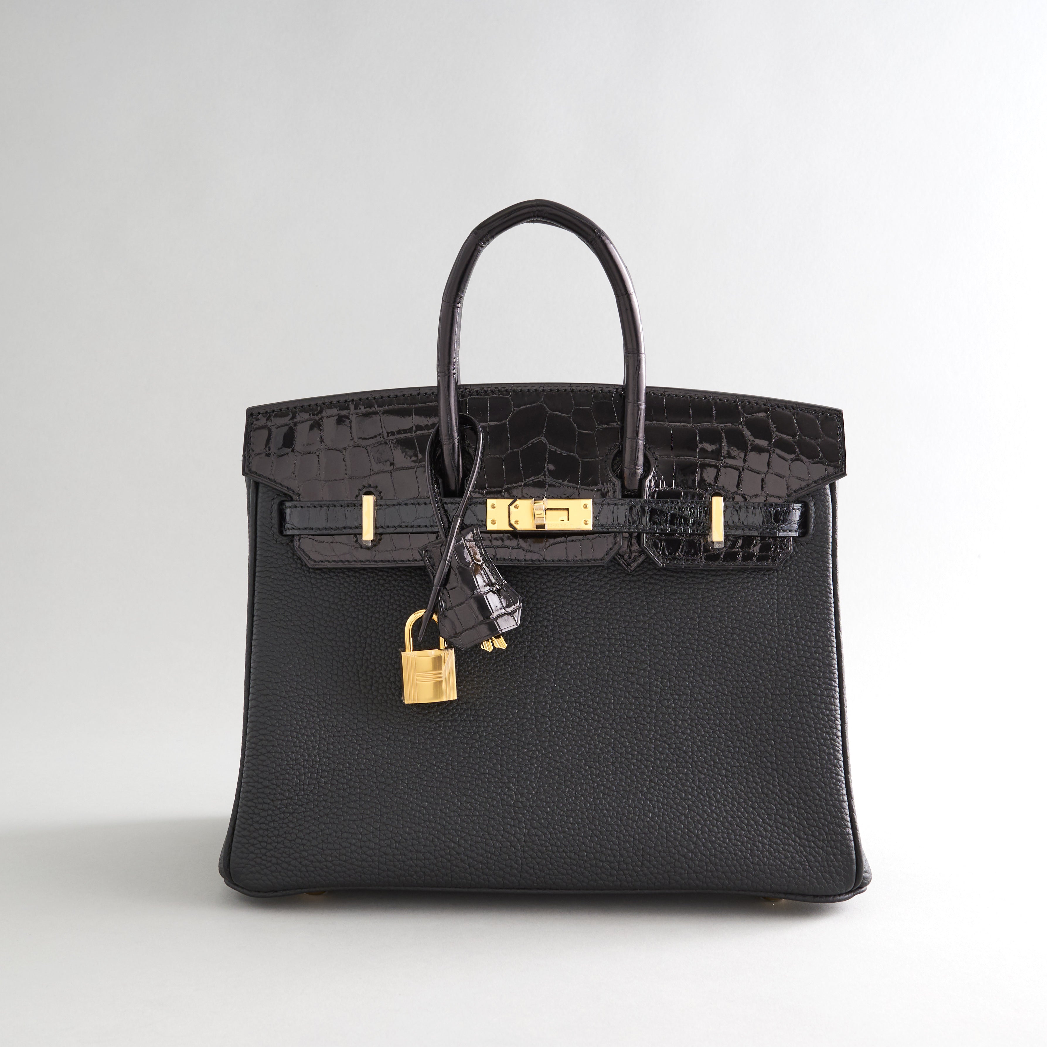 Hermès Birkin Touch 25 Shiny Niloticus Crocodile, Togo Black Gold Hardware