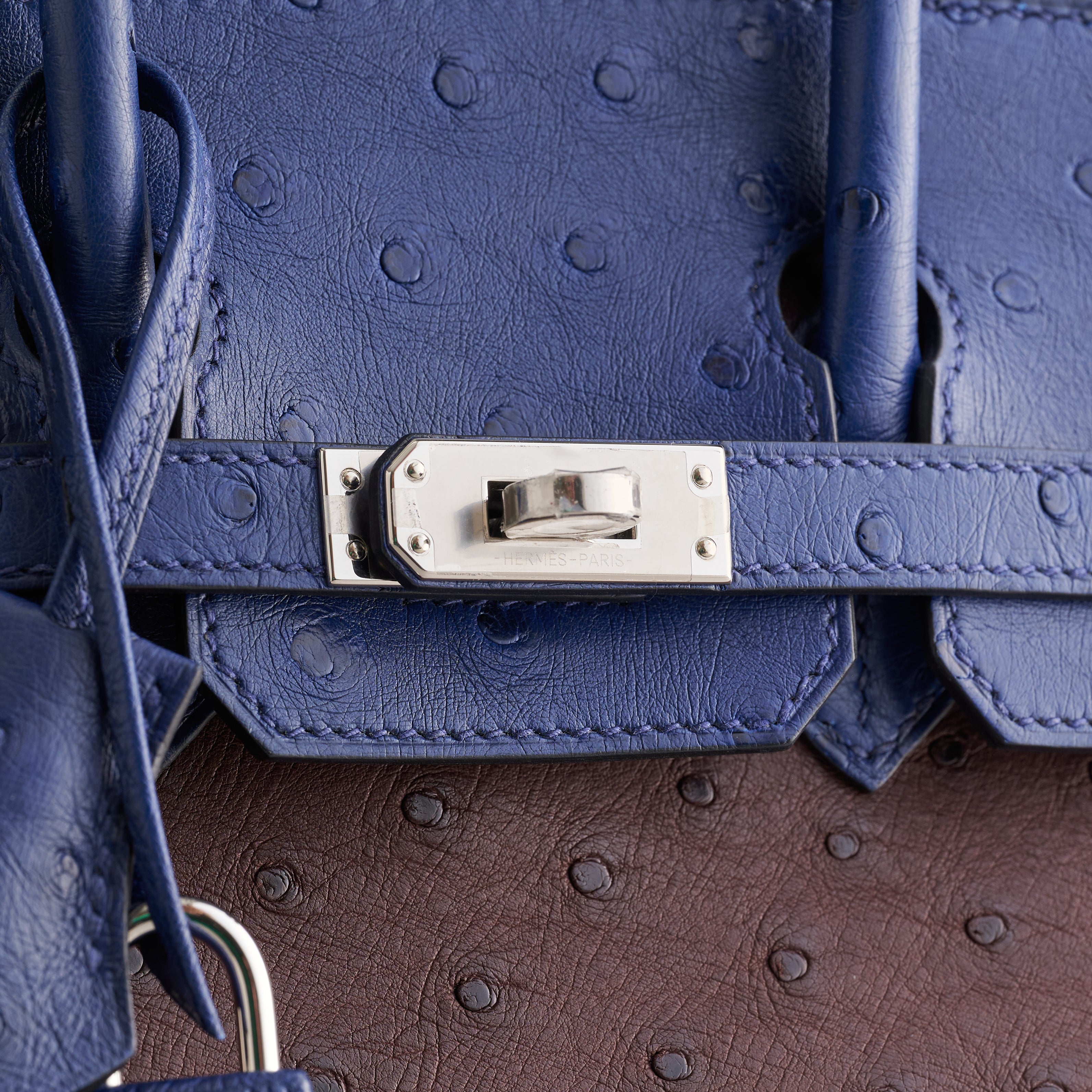 Hermès Birkin 25 Ostrich Rouge Sellier/Blue Iris Pallidum Hardware