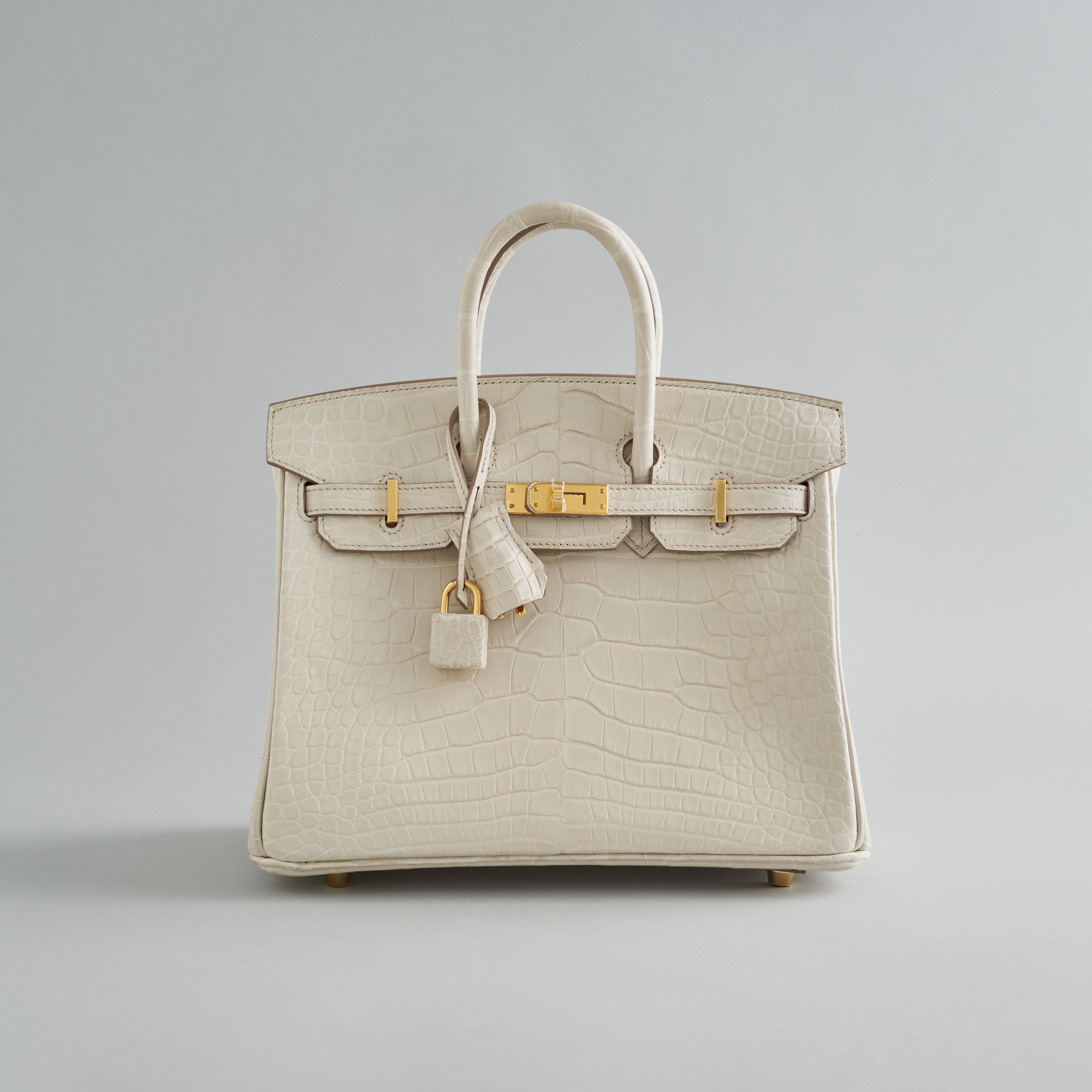 Hermès Birkin 25 Alligator Beton Gold Hardware Matte