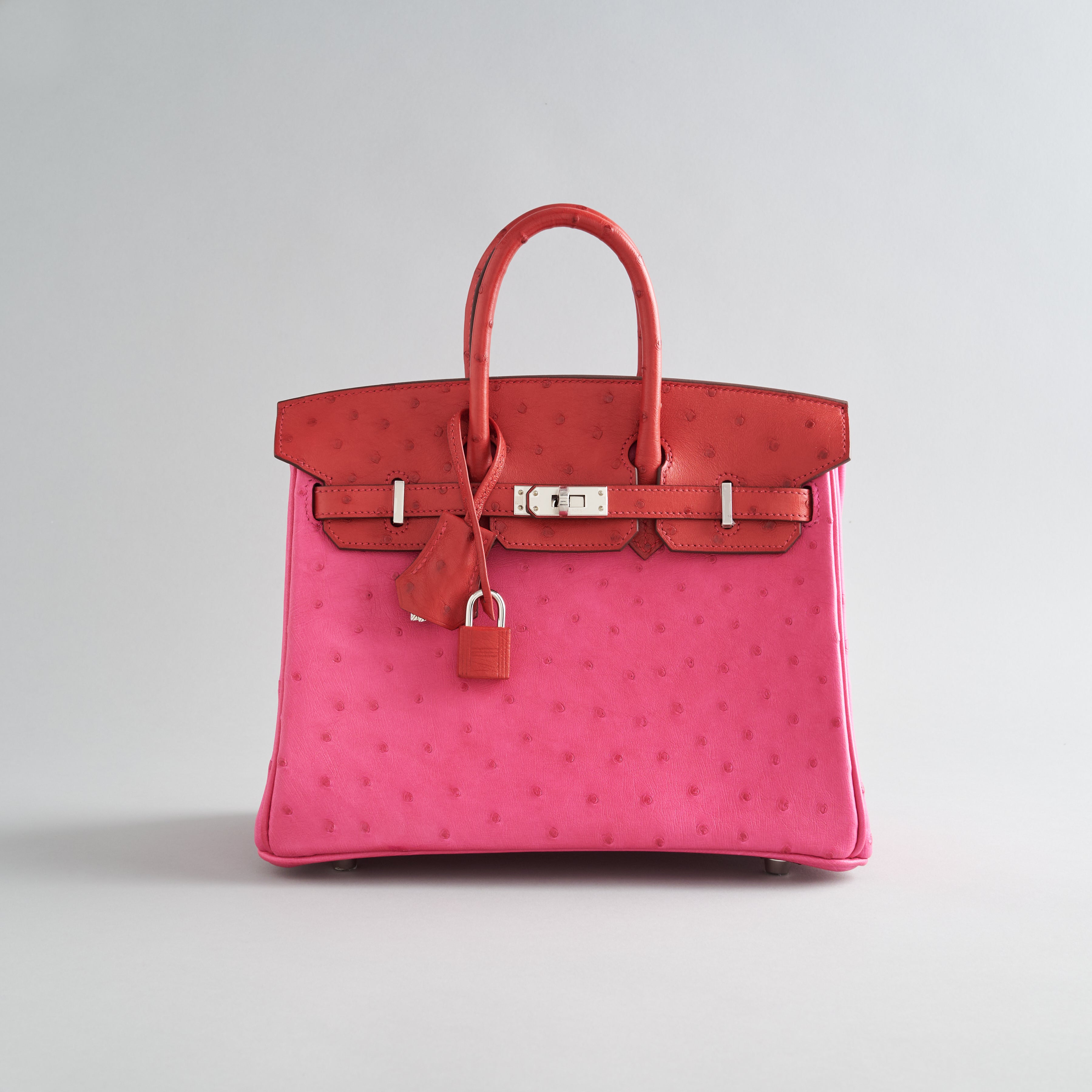 Hermès Birkin 25 Ostrich Rose Tyrein/Rouge Vif Palladium Hardware