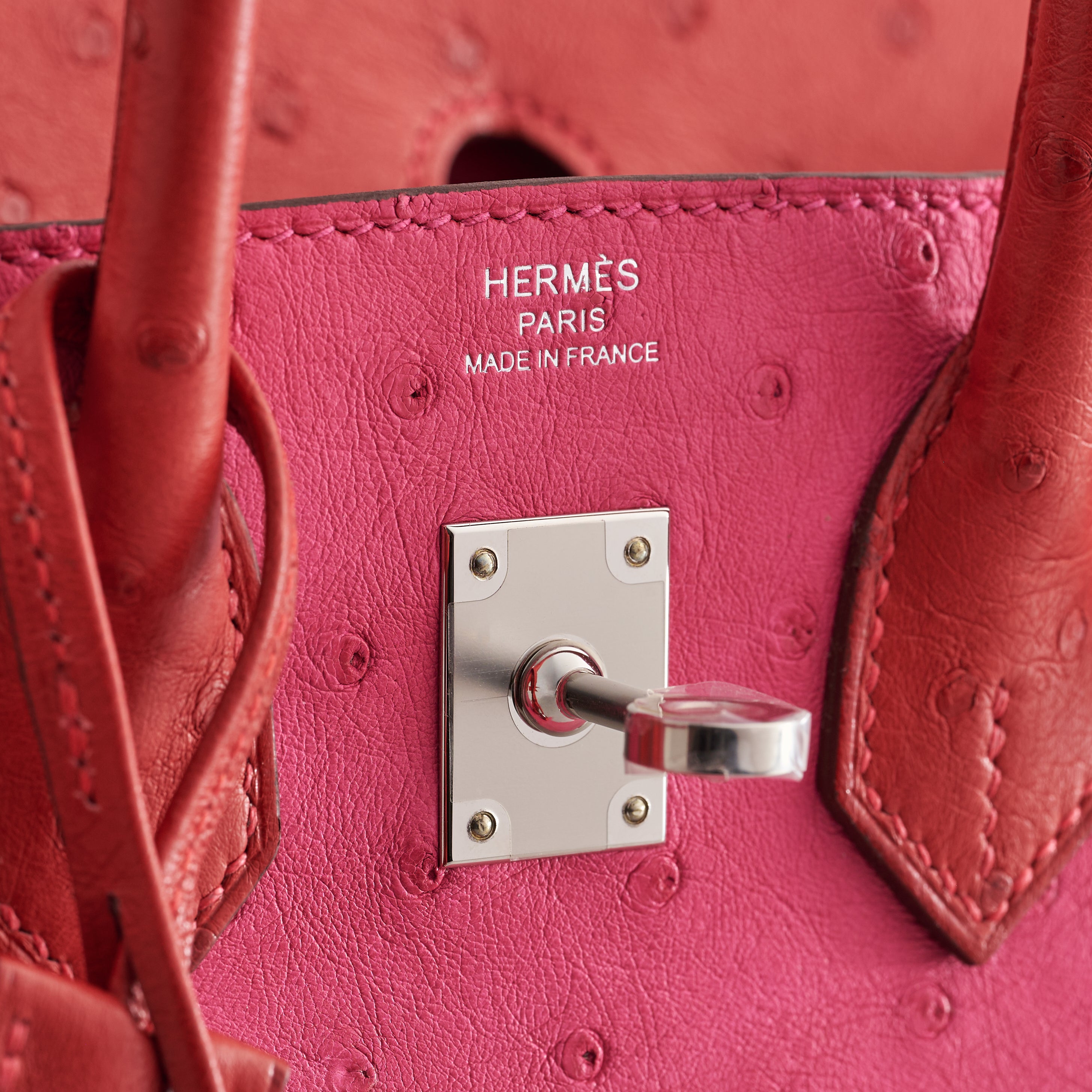 Hermès Birkin 25 Ostrich Rose Tyrein/Rouge Vif Palladium Hardware