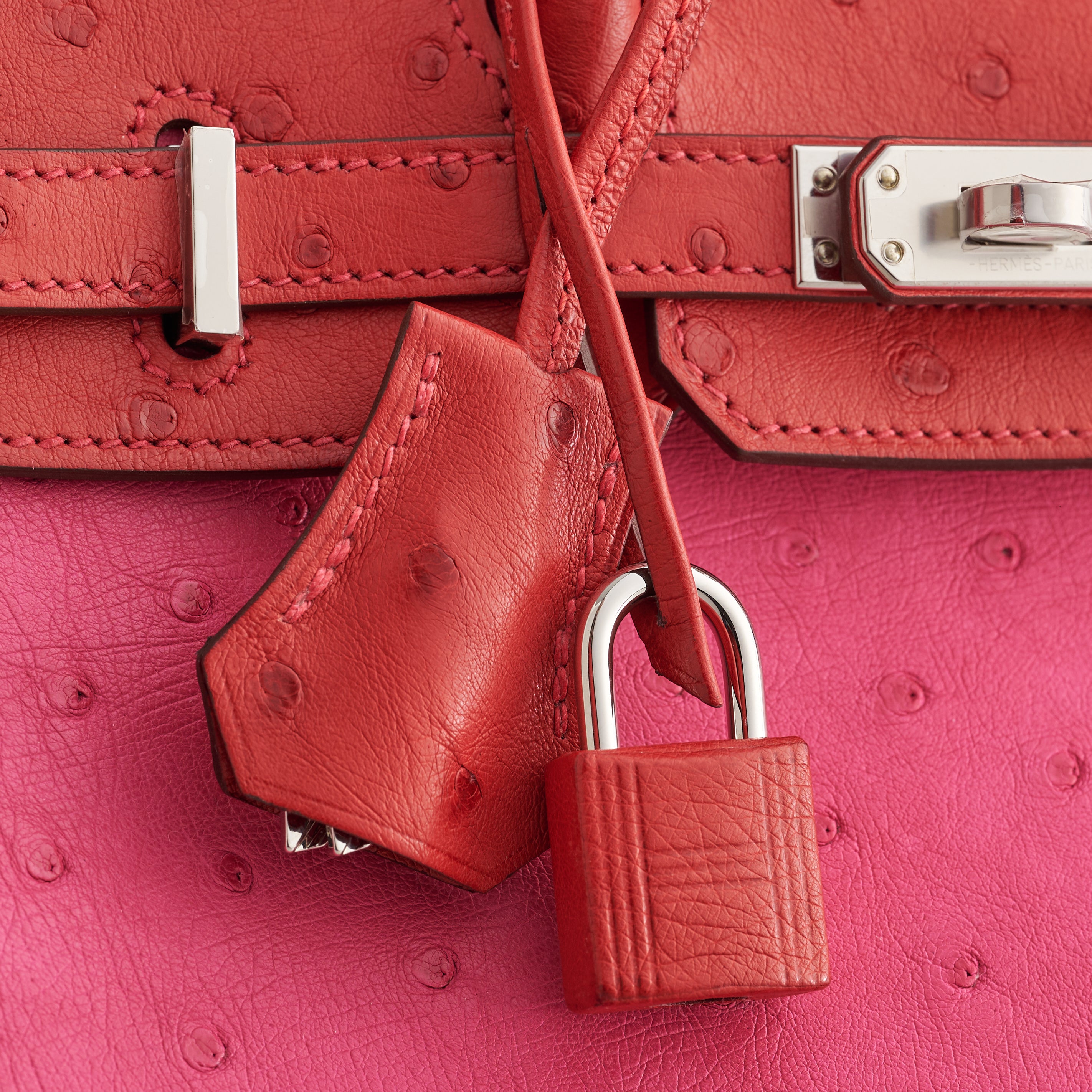 Hermès Birkin 25 Ostrich Rose Tyrein/Rouge Vif Palladium Hardware