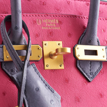 Hermès Birkin 25 Ostrich Rose Tyrien/Blue Glacier Gold Hardware HSS