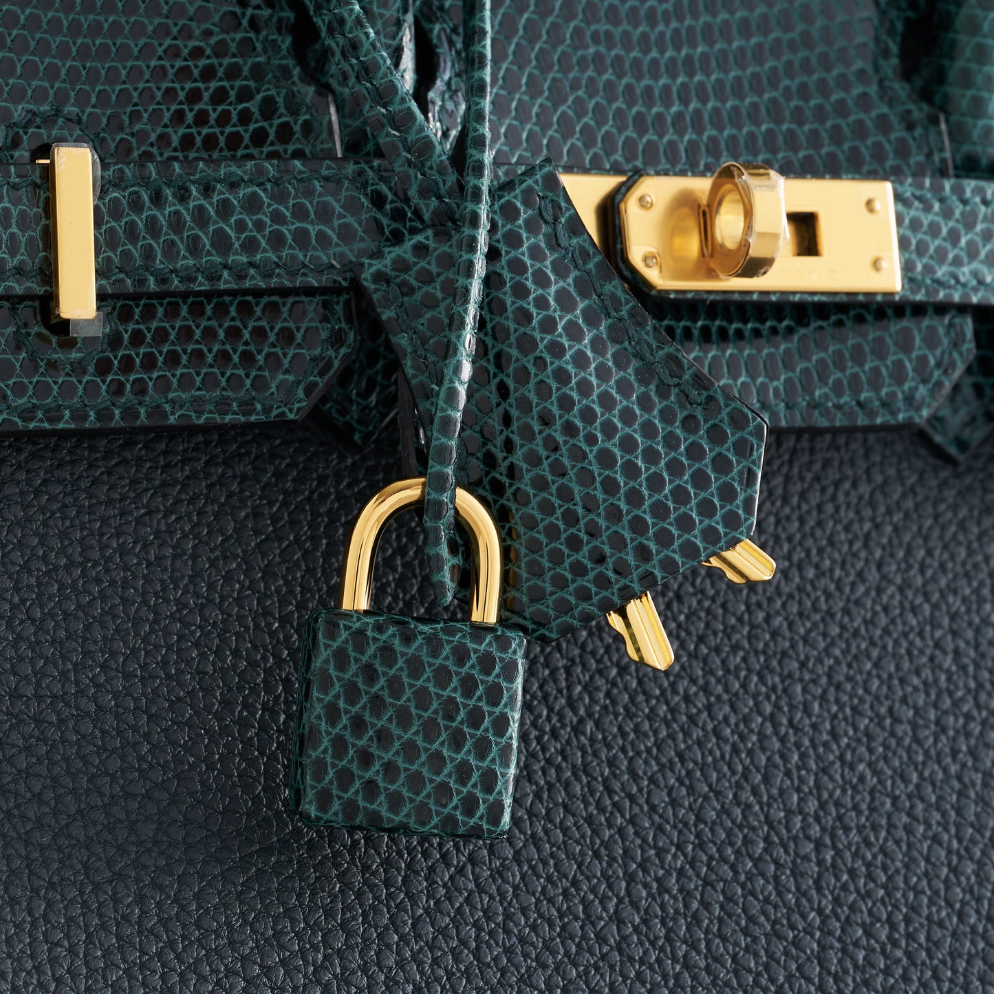 Hermès Birkin Touch 25 Lizard, Togo Vert Cypress/Vert Rousseau Gold Hardware
