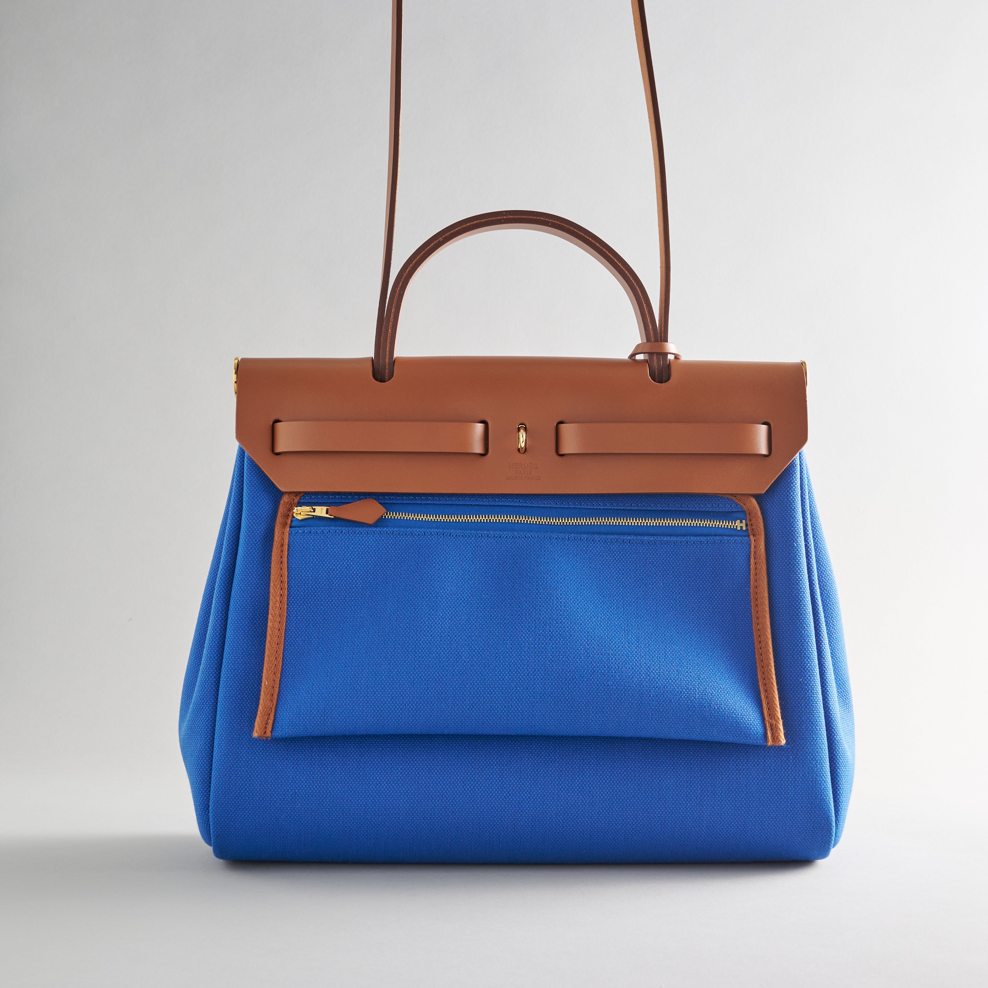 Hermès Herbag Zip 31 Blue France/Fauve Gold Hardware