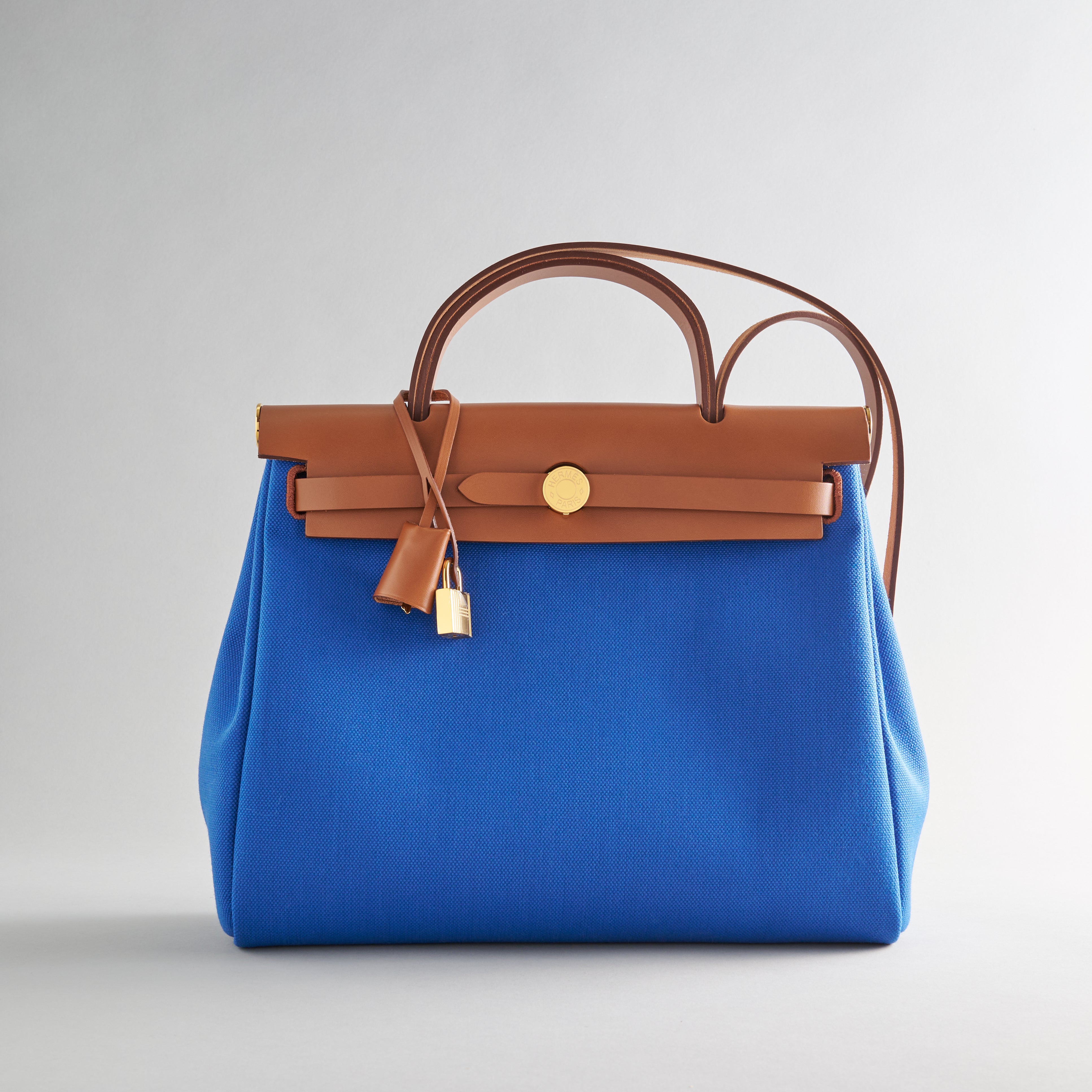 Hermès Herbag Zip 31 Blue France/Fauve Gold Hardware