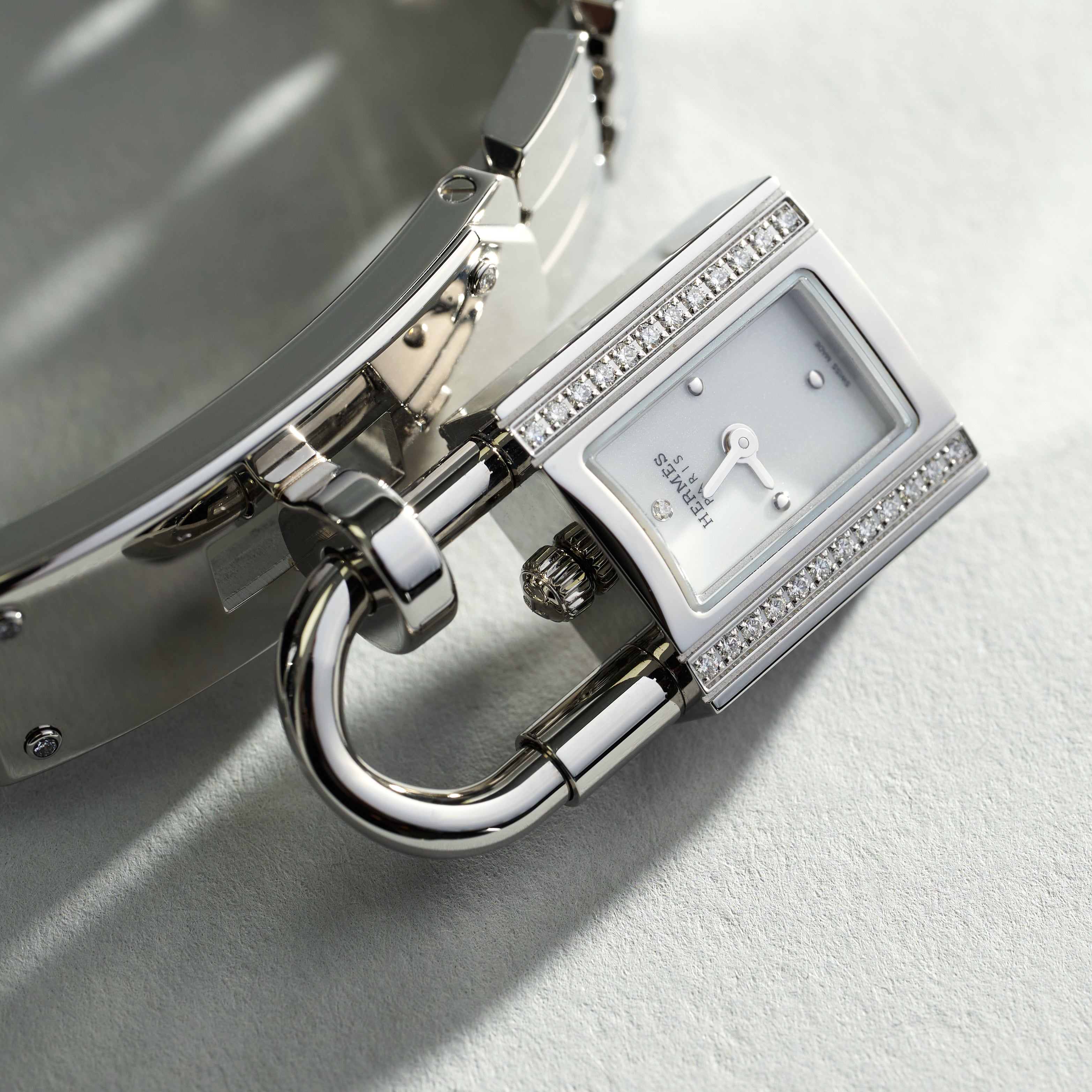 Hermès Kelly Mini Model Watch 16 mm Stainless Steel W/ Set Diamonds