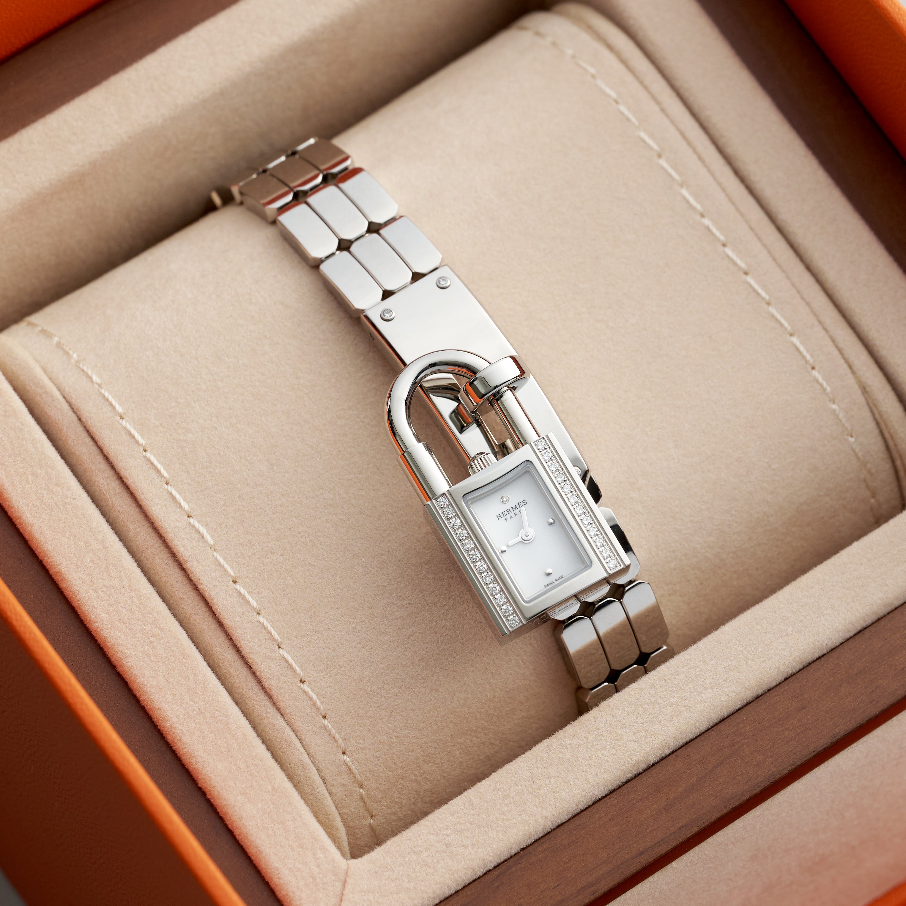 Hermès Kelly Mini Model Watch 16 mm Stainless Steel W/ Set Diamonds