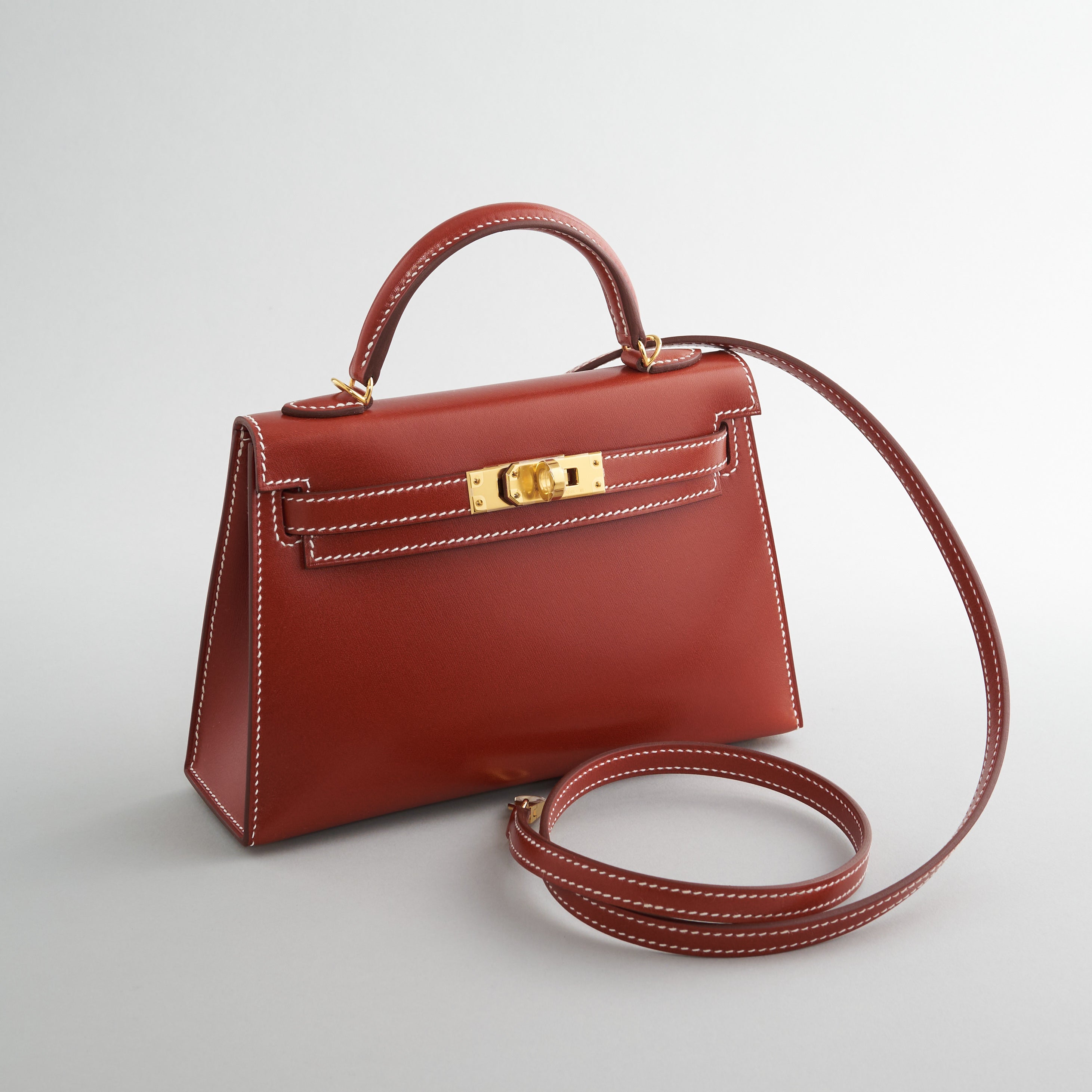 Hermès Kelly Mini Box Calf Brique Sellier Gold Hardware Sellier