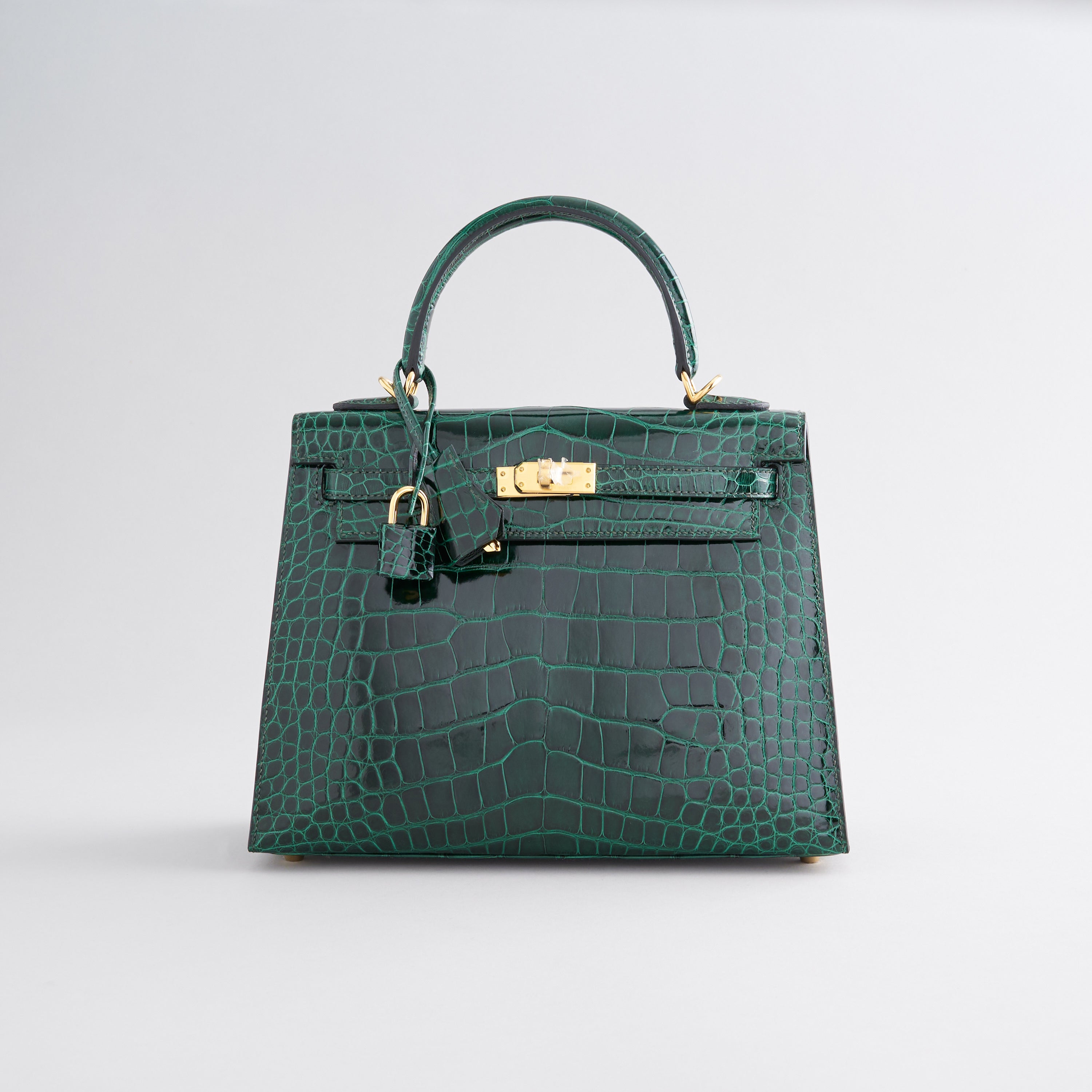 Hermès Kelly 25 Alligator Vert Fonce Shiny Gold Hardware