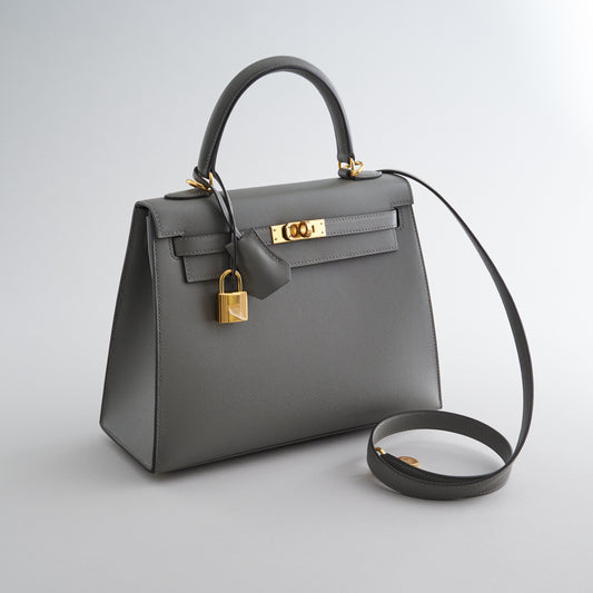 Hermès Kelly 25 Veau Madame Gris Meyer Gold Hardware Sellier