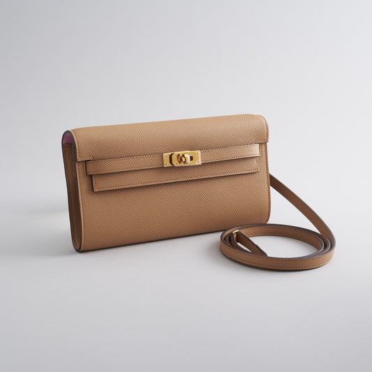 Hermès Kelly To Go Epsom Biscuit/Mauve Sylvester Gold Hardware