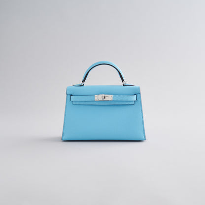 Hermès Kelly Mini Epsom Blue Celeste Sellier Palladium Hardware