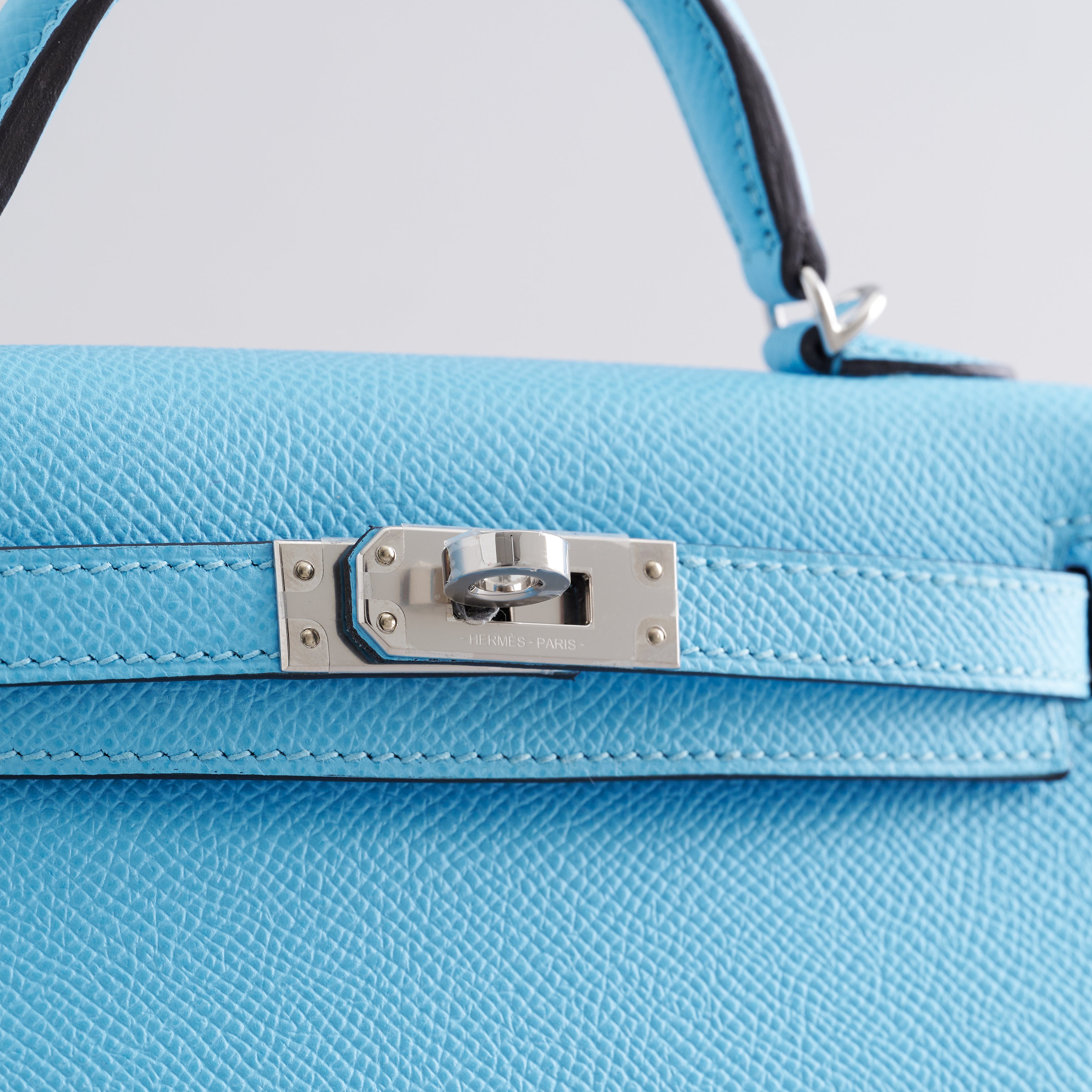 Hermès Kelly Mini Epsom Blue Celeste Sellier Palladium Hardware