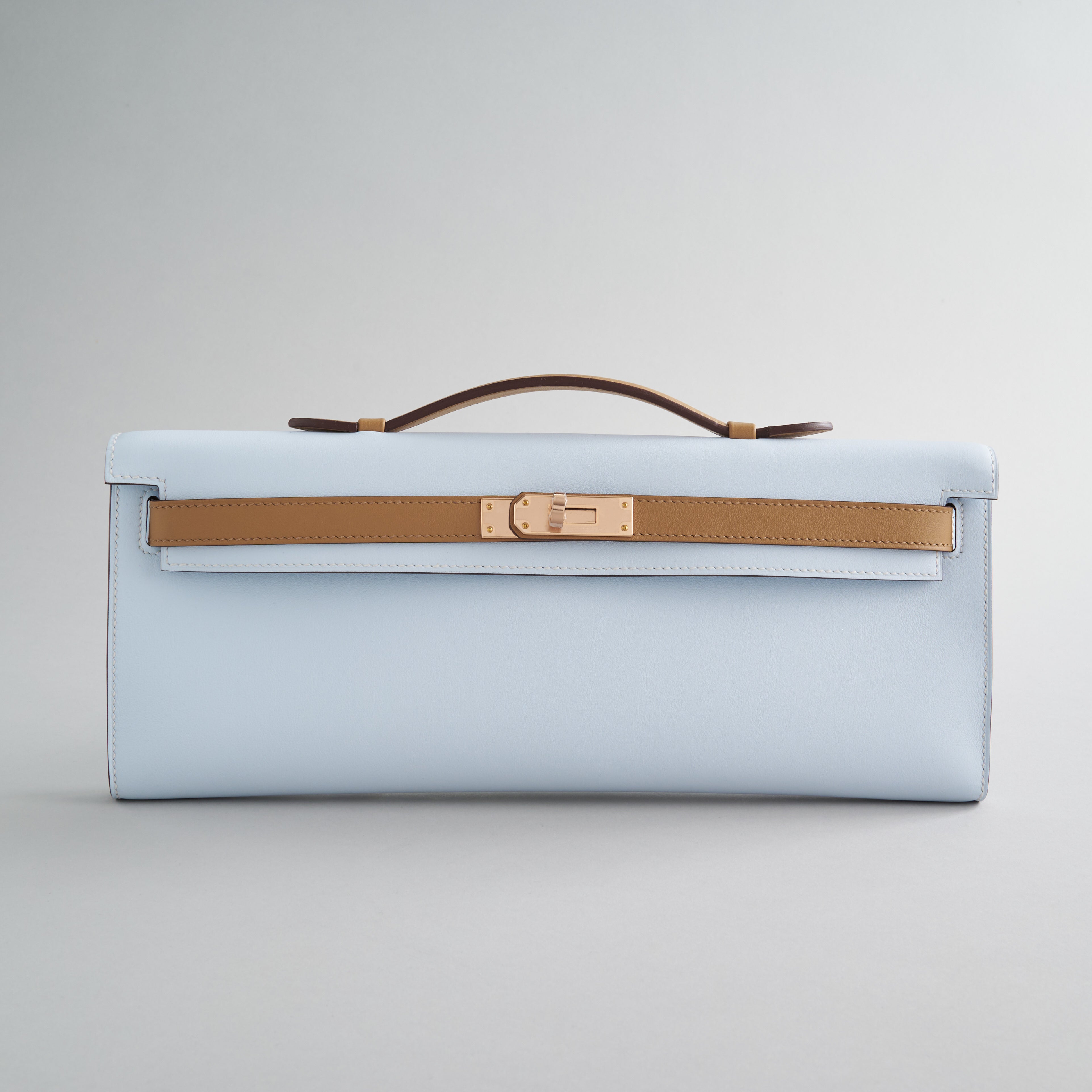 Hermès Kelly Cut Swift Blue Brume/Biscuit Rose Gold Hardware HSS