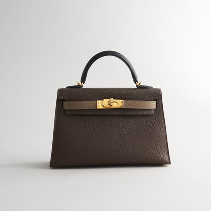 Hermès Kelly Mini Ecorce/Etoupe/Black Gold Hardware