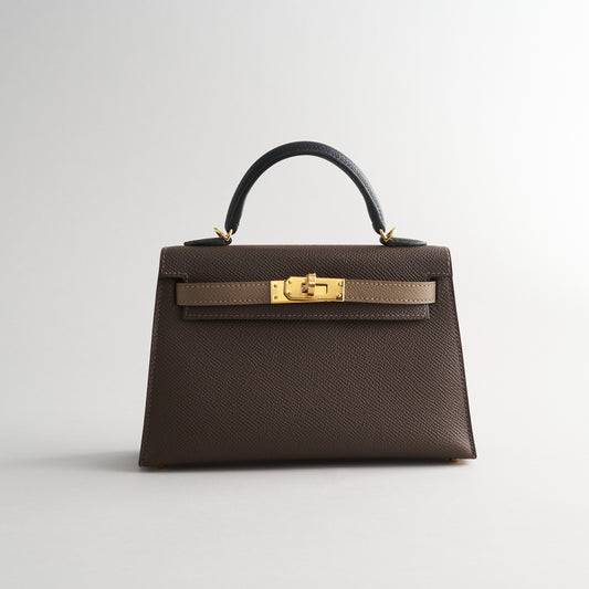 Hermès Kelly Mini Ecorce/Etoupe/Black Gold Hardware