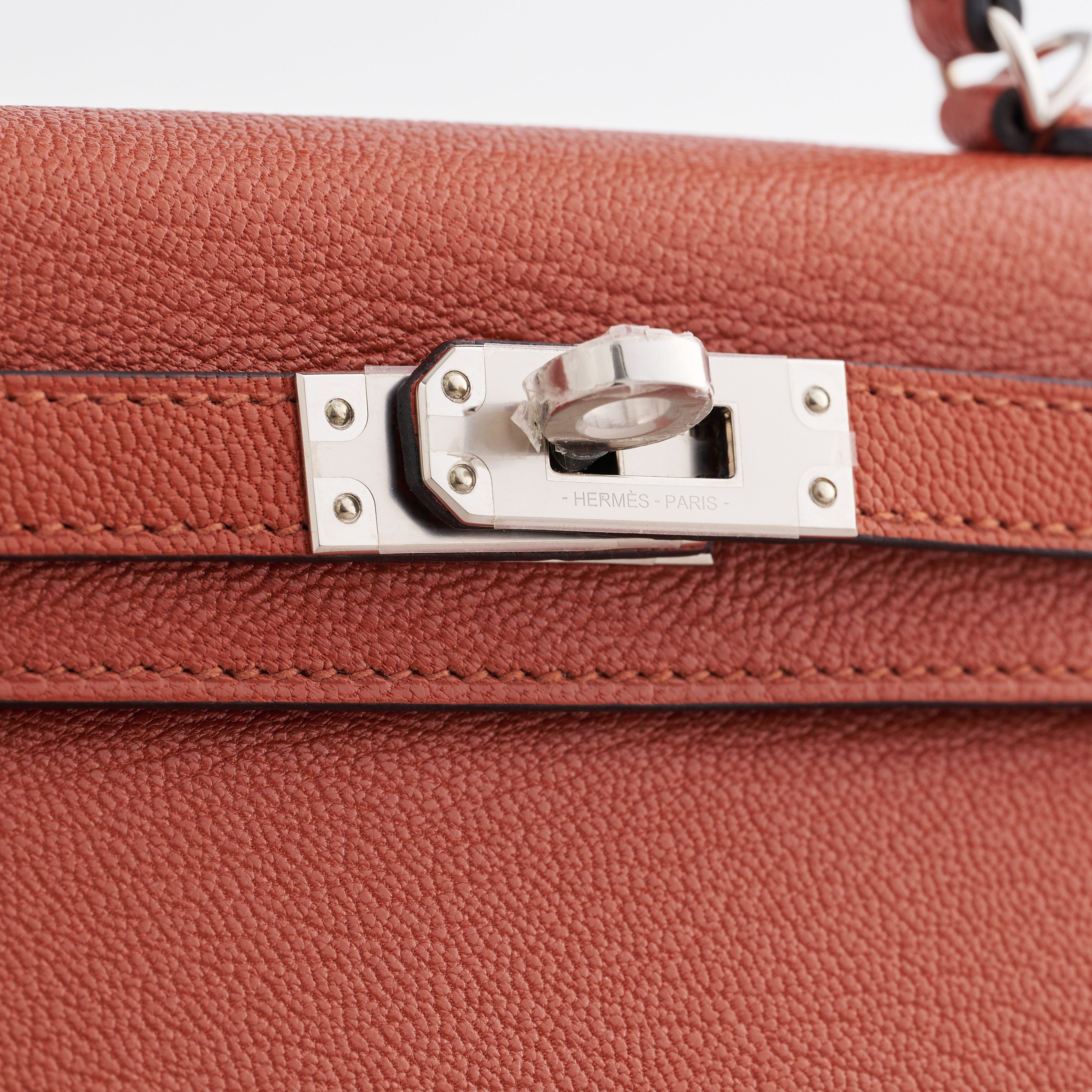 Hermès Kelly Mini Chevre Cuivre/Rose Mexico w/ Wool Strap Palladium Hardware