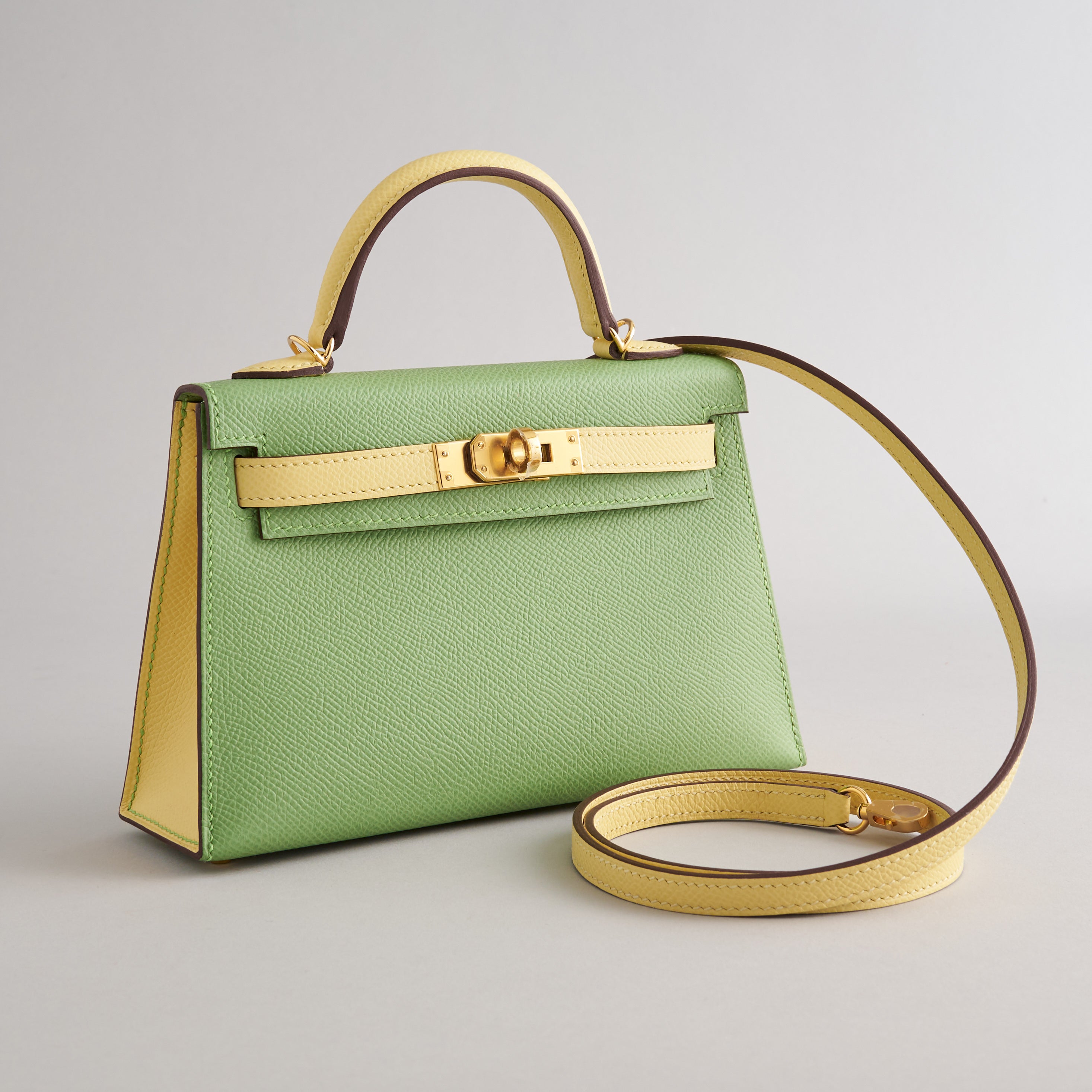 Hermès Kelly Mini Epsom Vert Criquet/Jaune Poussin Sellier HSS Gold Hardware