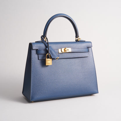 Hermès Kelly 25 Epsom Blue De Prusse Gold Hardware Sellier