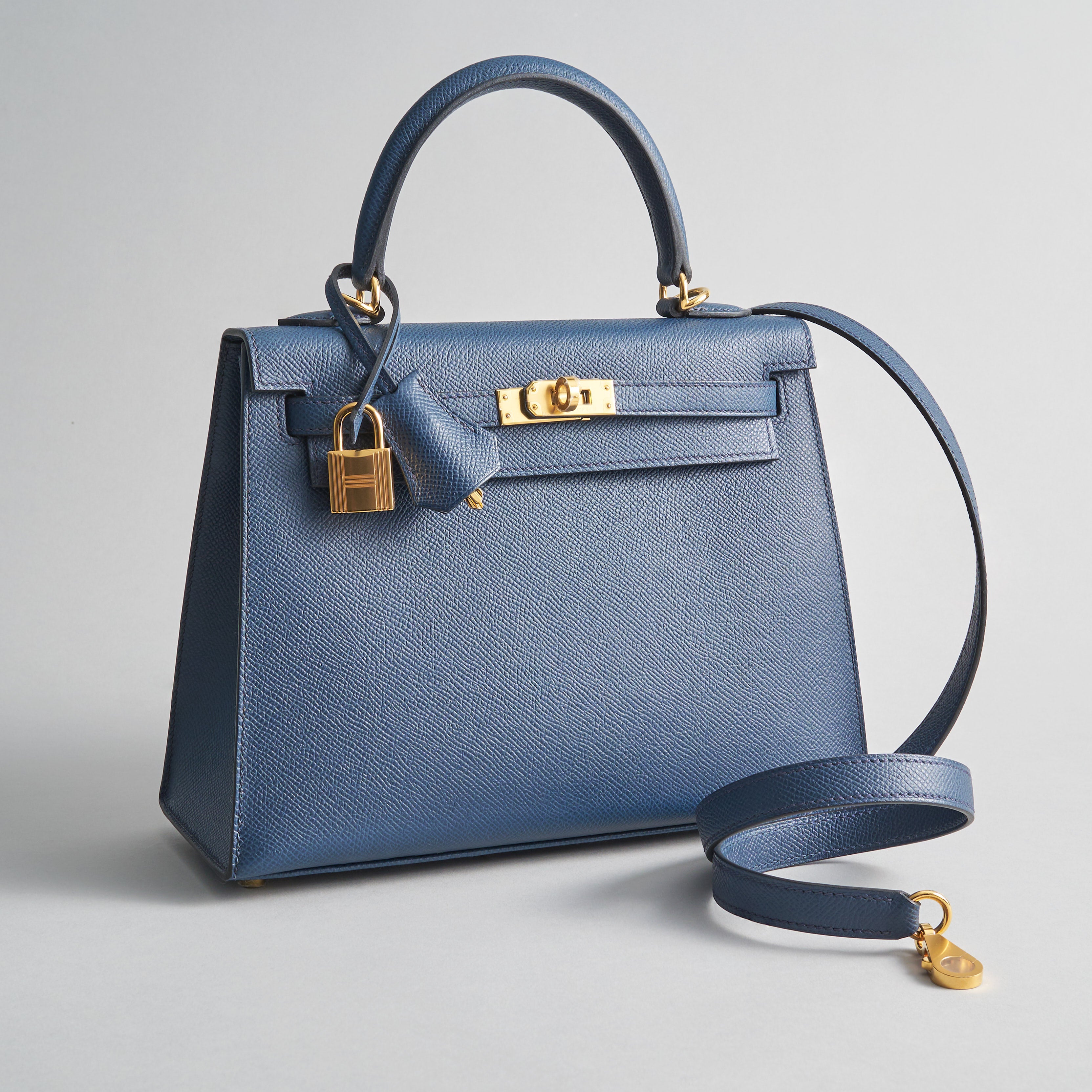 Hermès Kelly 25 Epsom Blue De Prusse Sellier Gold Hardware