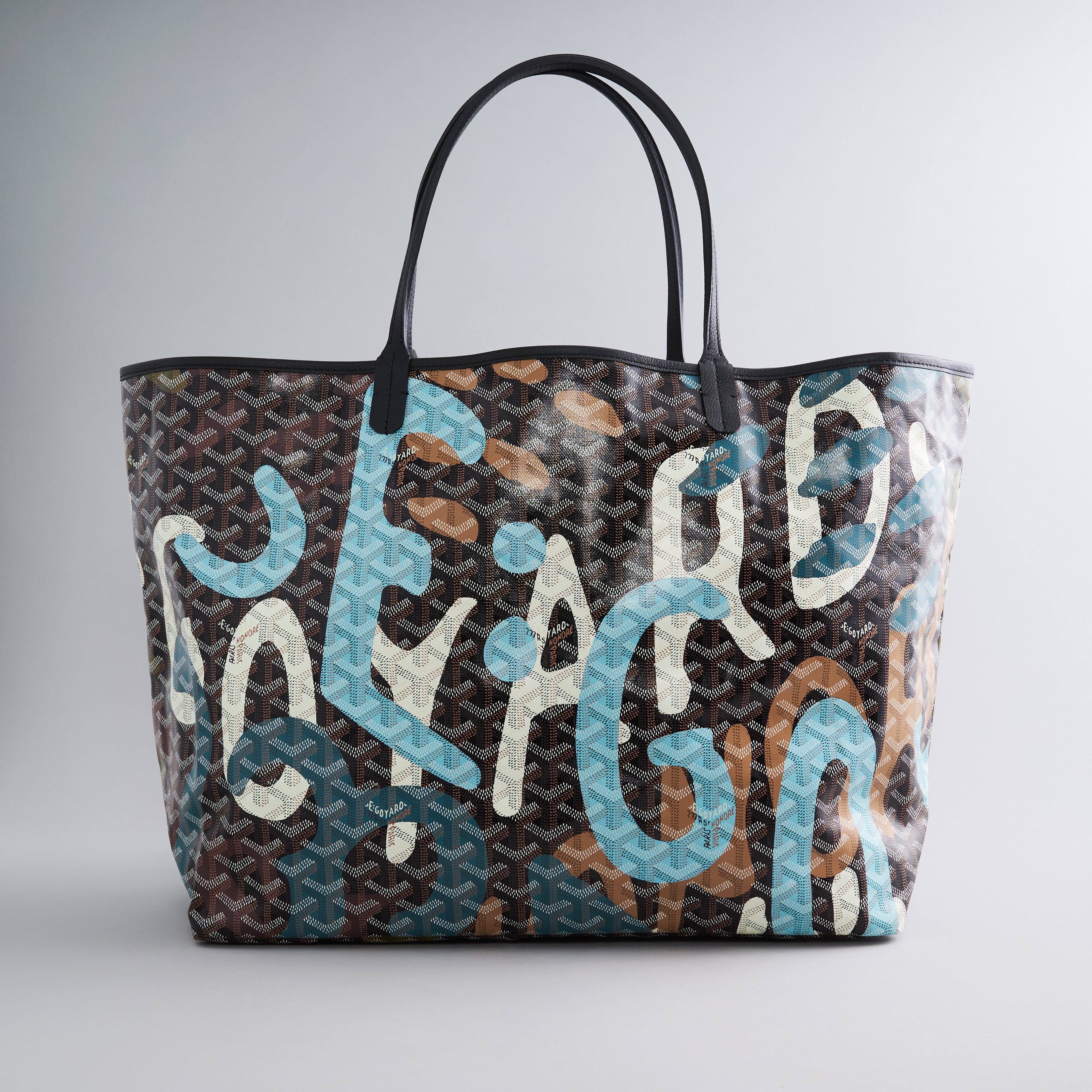 Goyard St. Louis Tote GM Black/Blue/Tan Camo Limited Edition Palladium Hardware