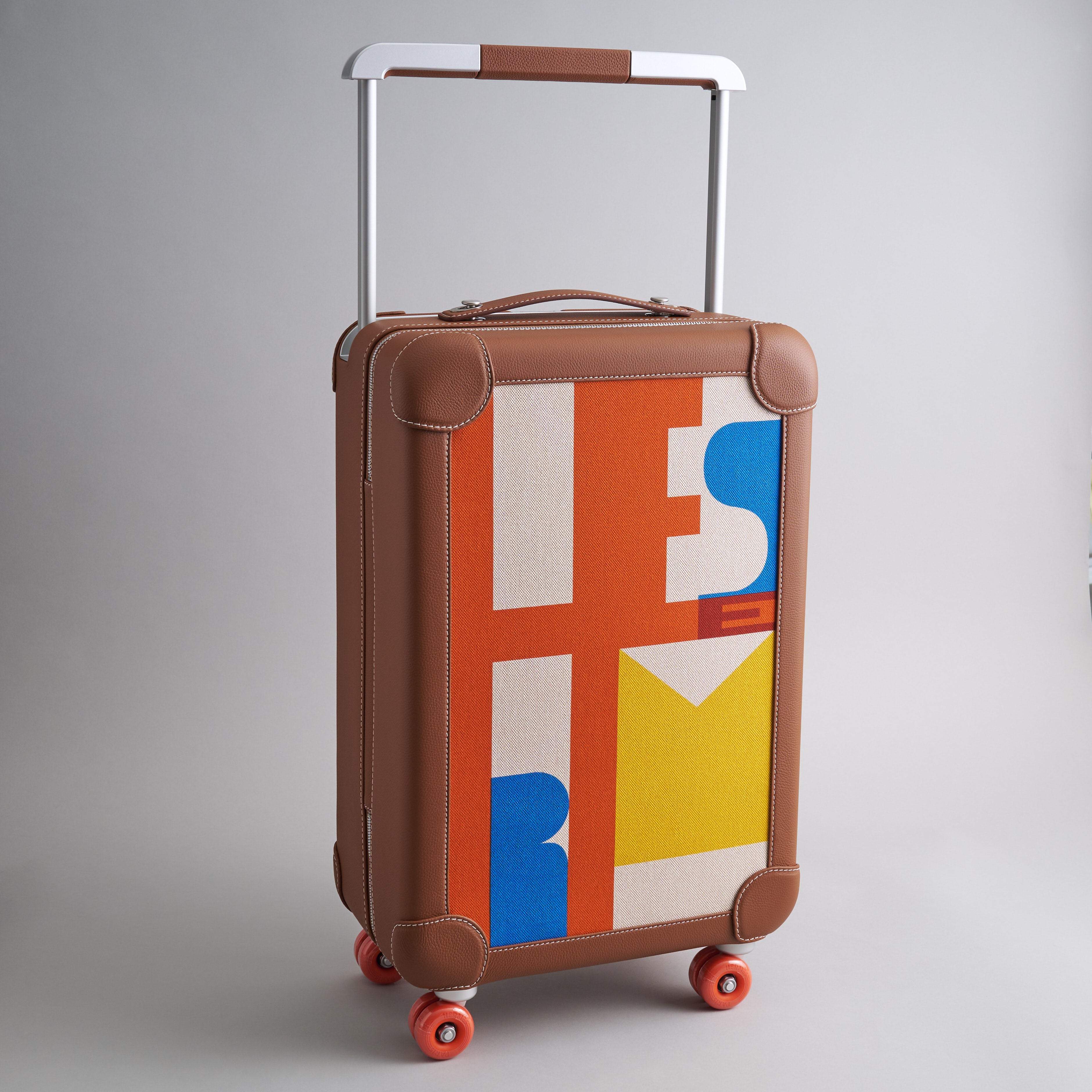 Hermès R.M.S Cabine Trolley 55 Capucine-Ecru-Beige/Fauve/Orange Palladium Hardware