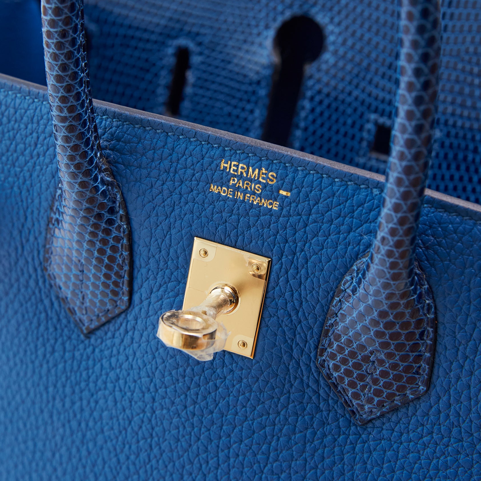 Hermès Birkin Touch 25 Togo, Lizard Blue France/Blue Sapphire Permabrass