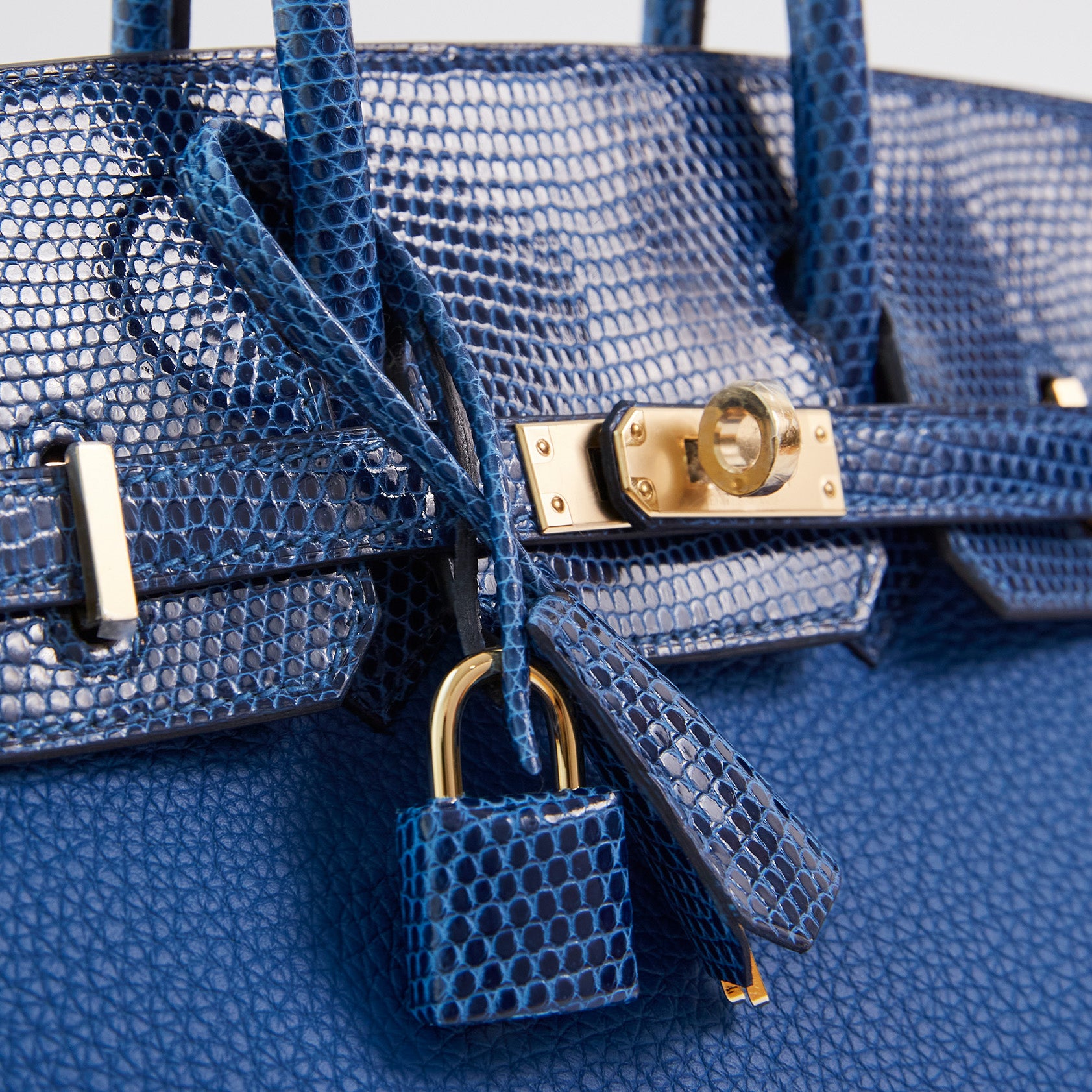 Hermès Birkin Touch 25 Togo, Lizard Blue France/Blue Sapphire Permabrass